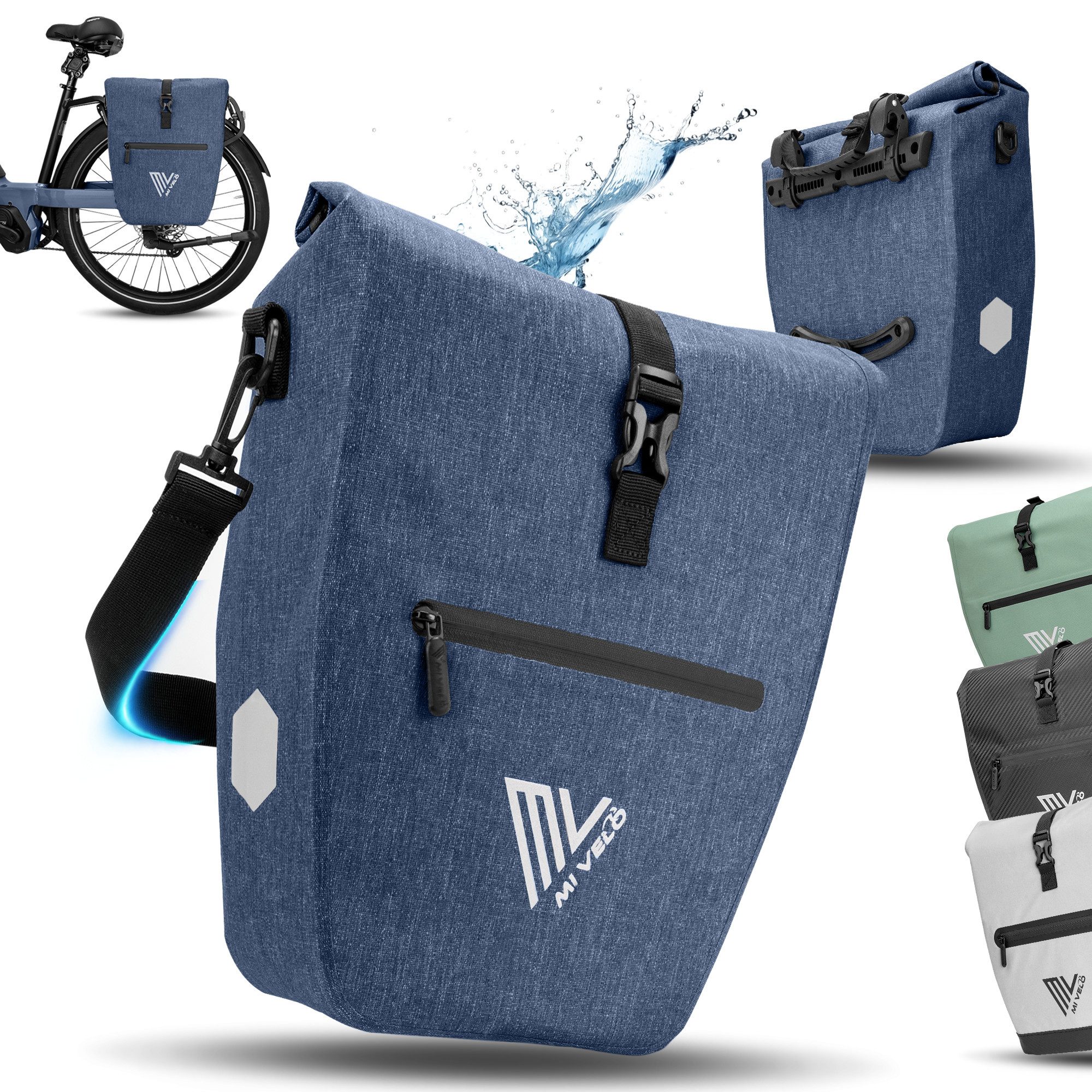 MIVELO Fahrradtasche Gepäckträgertasche wasserdicht inkl. Gurt für Umhängetasche, 2 Varianten wählbar