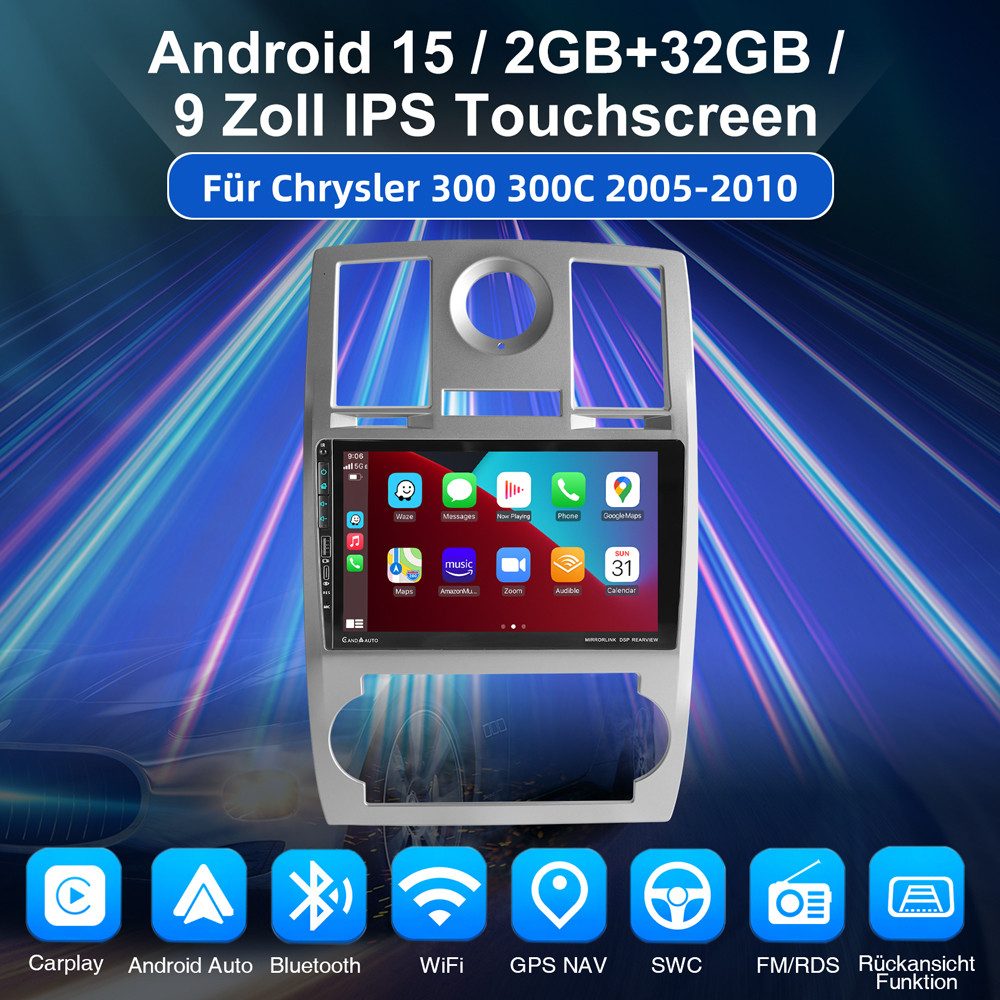 ESSGOO Für Chrysler 300C LE LX 2005-2010 Android 15 DAB+(optional) USB Autoradio (RDS, Digitalradio (DAB), FM, AM, Carplay Android Auto GPS Navi WIFI BT SWC)
