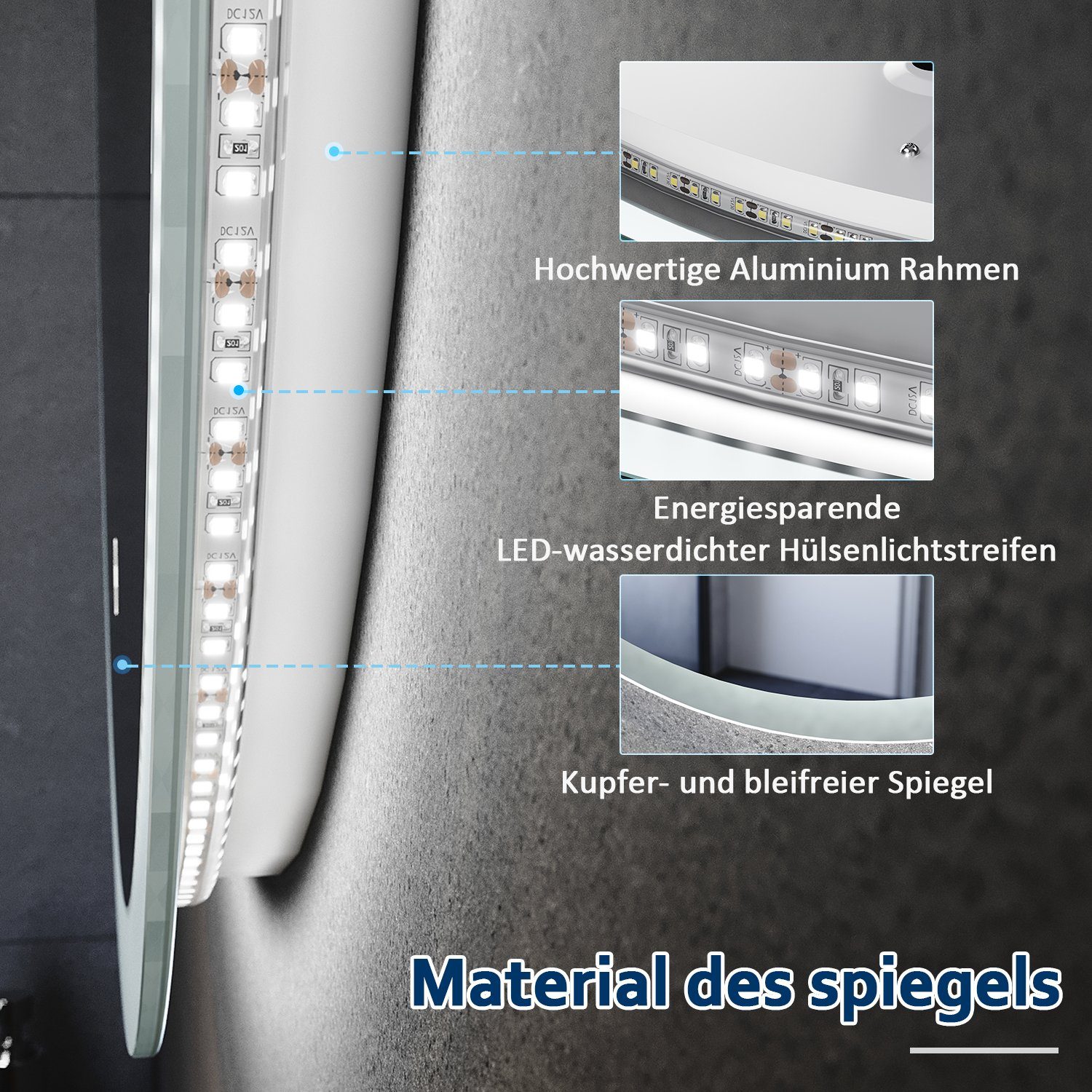 SONNI Badspiegel Rund Badezimmerspiegel mit Beleuchtung, Ø 80 cm / Ø 60 cm, Beschlagfrei-Funktion, LED, Touchschalter, Energiesparend