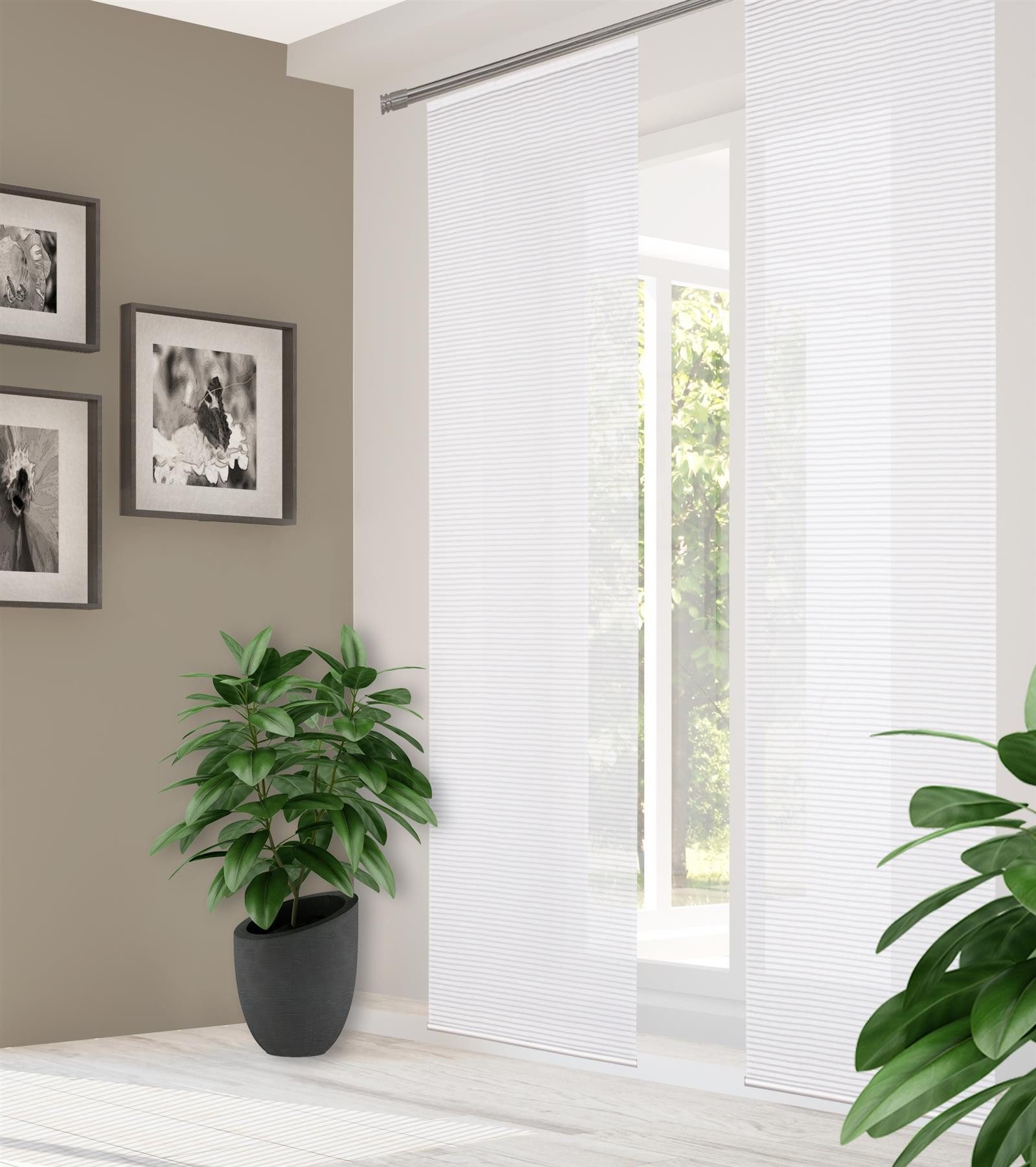 HOME in green Schiebegardine Home In Green Schiebevorhang Bambusoptik Recycelt Uni Romolus 245x60 (1 St), Kunstfaser, 1x Schiebewand inkl. Paneelwagen und Klemmleiste Weiss