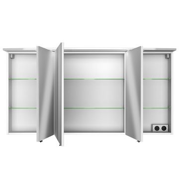 Lomadox Spiegelschrank FES-4010-66 Badezimmer mit Korpus in weiß glänzend inkl. LED - : 142/72/27cm