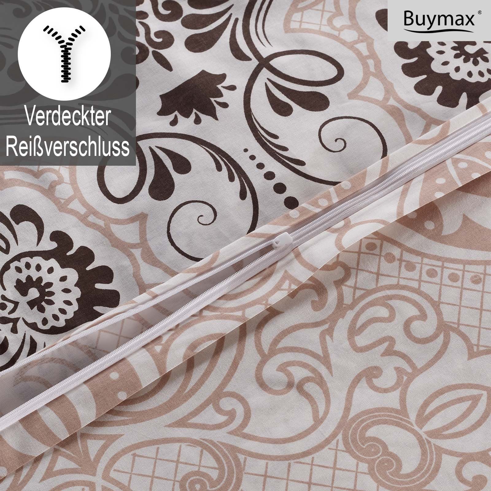 Buymax Bettwäsche Wendebettwäsche, Renforcé, 100% Baumwolle, Renforcé 100% Baumwolle, 3 teilig, 200x200 cm, elegant, mit Reißverschluss, Barock, Weiß, Beige – Bild 4 von 5