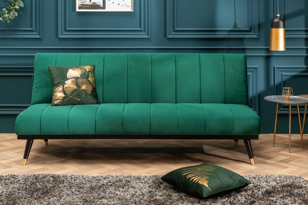 riess-ambiente 3-Sitzer PETIT BEAUTÉ 180cm smaragdgrün / schwarz, Einzelartikel 1 Teile, Wohnzimmer · Samt · mit Bettfunktion · Schlafcouch · Retro Design