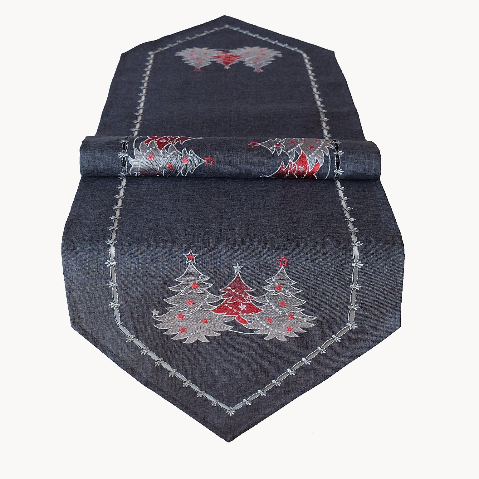 mit Tischdecke Advent Stickerei grau Weihnachtsbäume Winter TextilDepot24