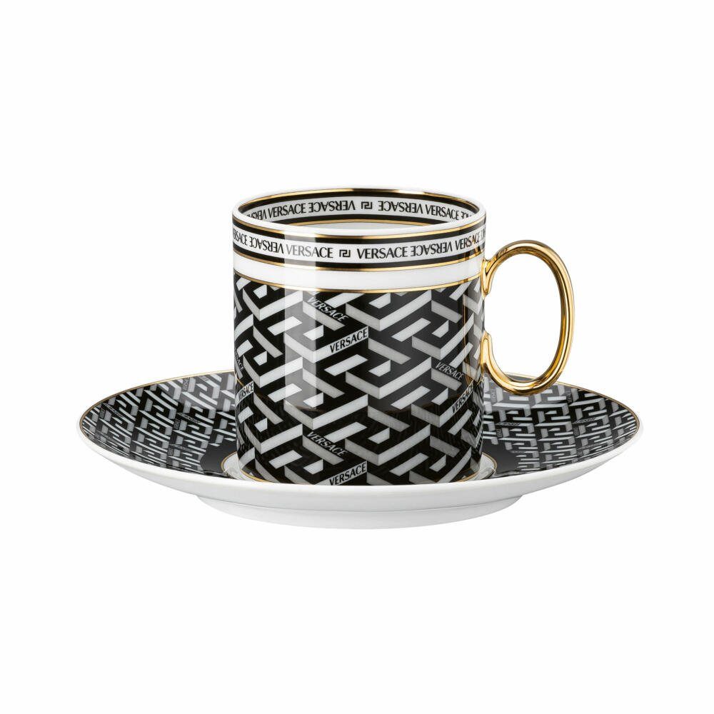Rosenthal meets Versace Tasse La Greca Signature Black, Porzellan, mit Untertasse