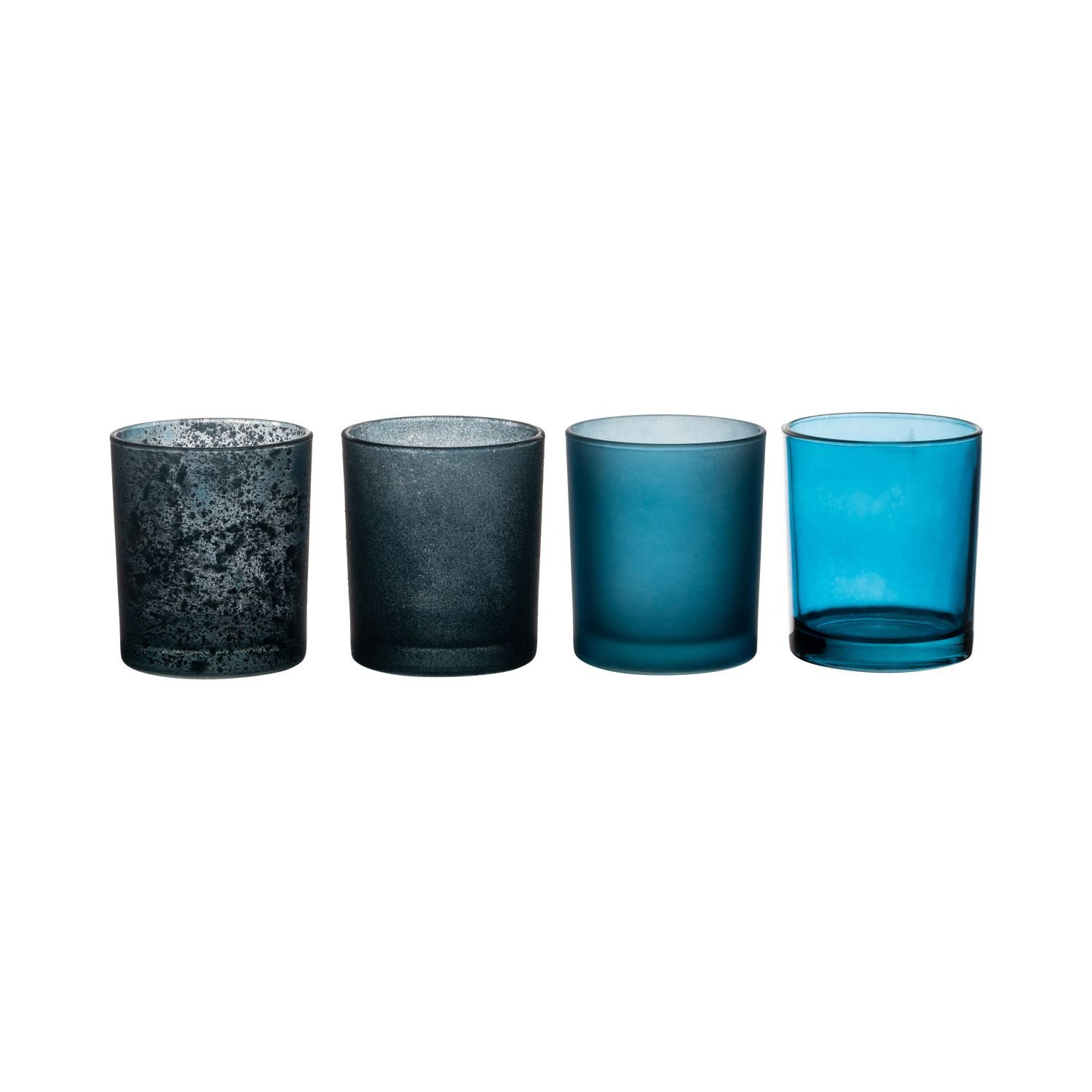 INNA-Glas Kerzenhalter Teelicht Halter LYLA aus Glas, 4 Stück, türkis-blau, 9cm, Ø8cm