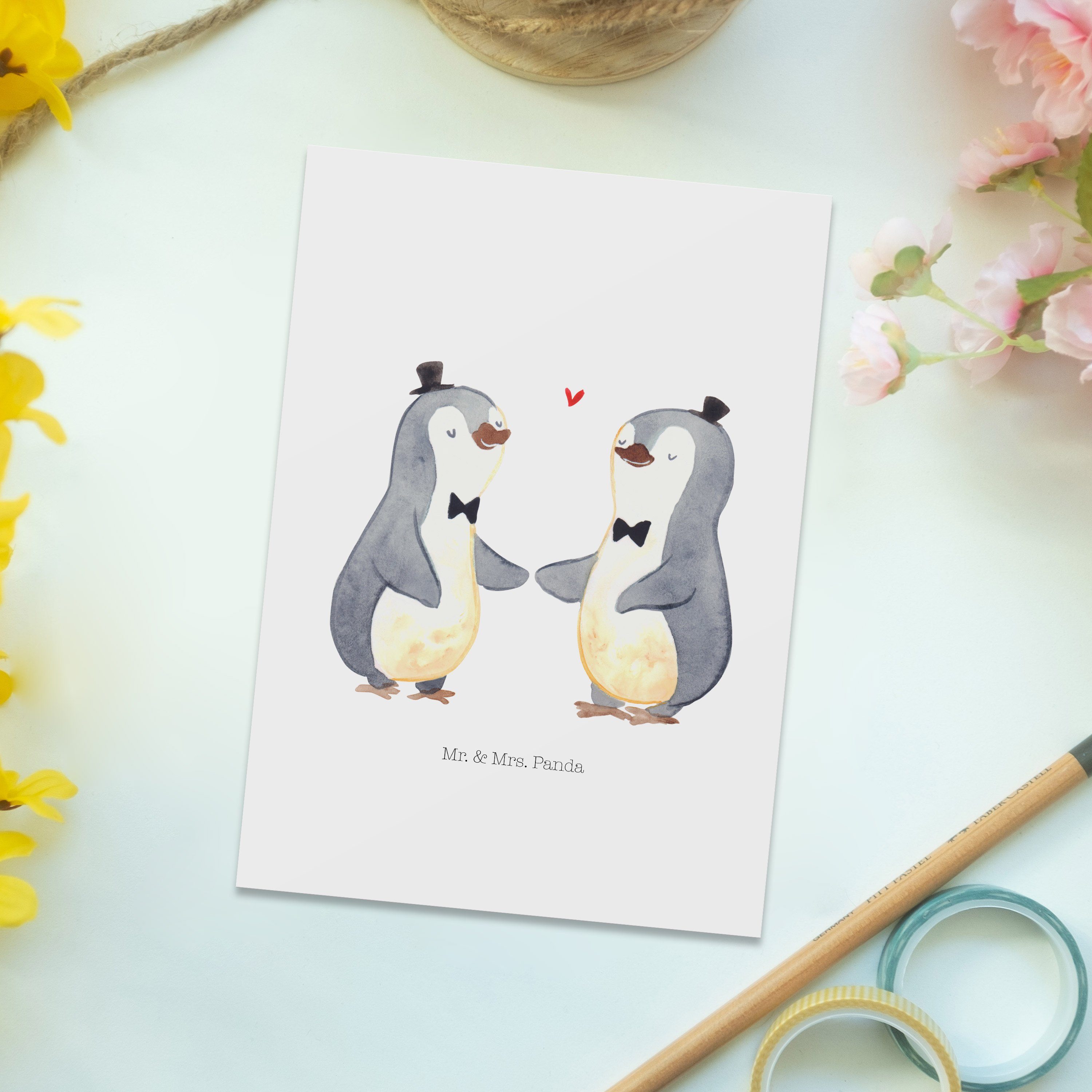 Pinguin Einlad - Weiß Panda & Pride - Geschenk, Mrs. Geburtstagskarte, Gay Postkarte Pärchen Mr.