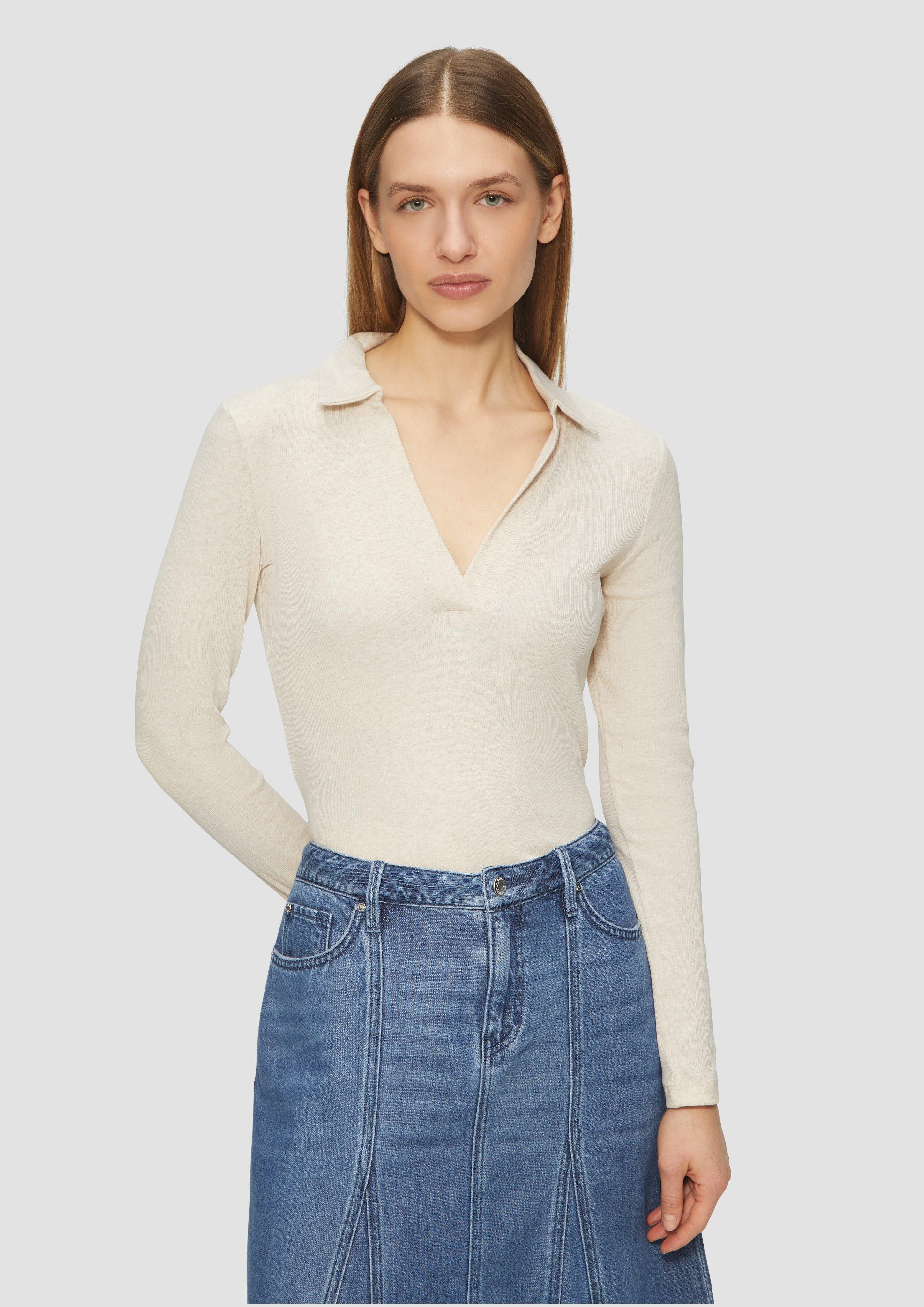 s.Oliver Langarmshirt Geripptes Langarmshirt mit Polokragen günstig online kaufen