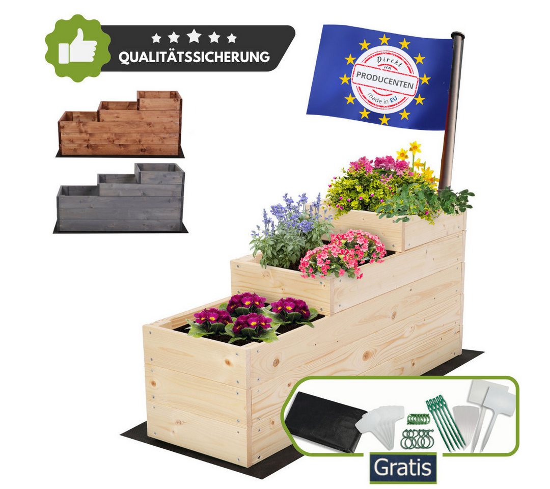 Thumbnail - Modo24 Hochbeet ZP07 Kräuterbeet Pflanzbeet Holz Stufen Treppe Höhe 45 cm (Gartenbeet Holz Garten viele Größen bis 120 c...