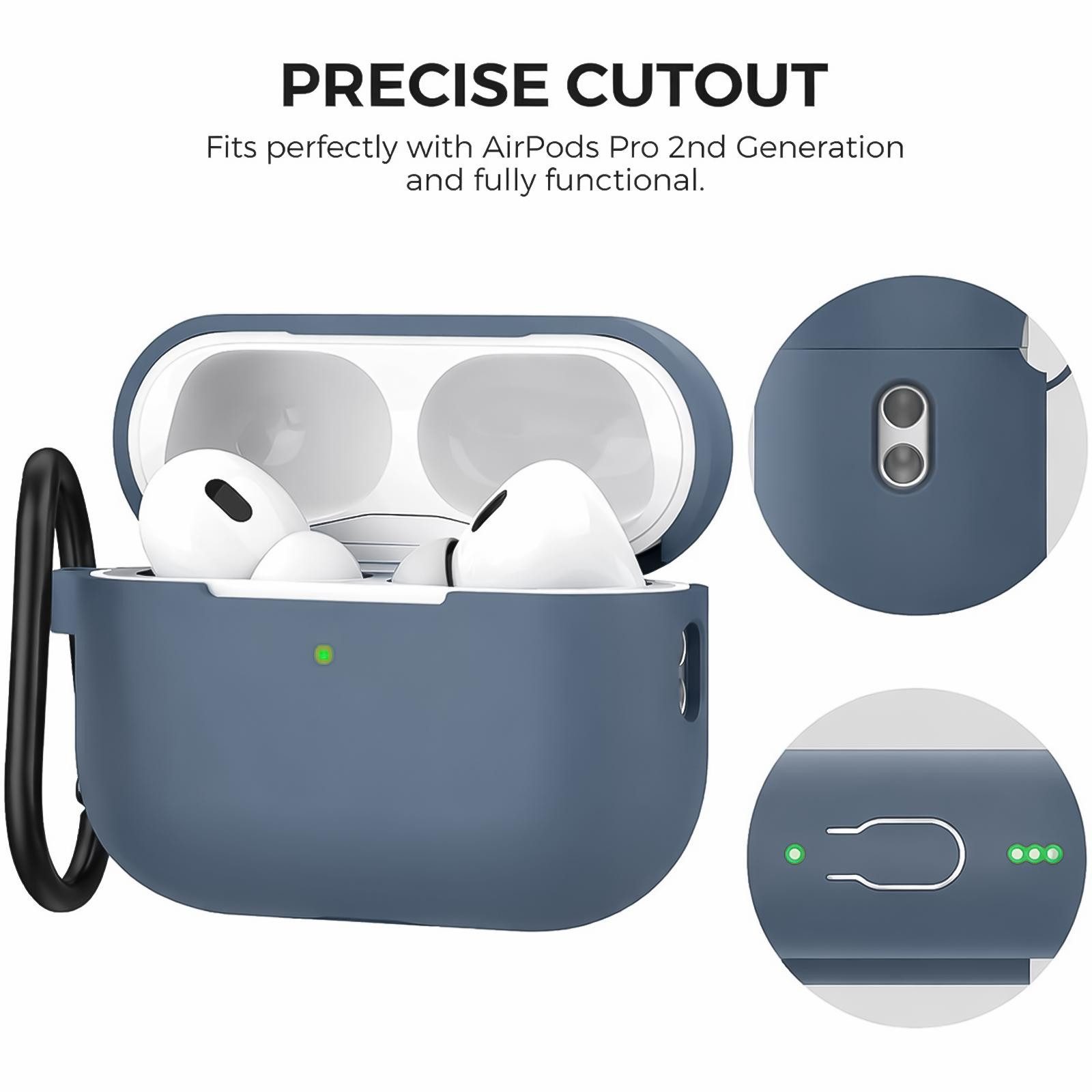 CoolGadget Kopfhörer-Schutzhülle für AirPods Pro 2 Silikon, Stoßfest Clip Karabiner kabelloses laden Case Schutz Cover – Bild 3 von 5