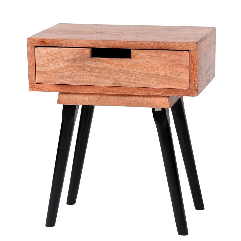 RINGO-Living Beistelltisch Massivholz Nachttisch und mit Schubalde Möbel La Natur-hell Schwarz-matt, in