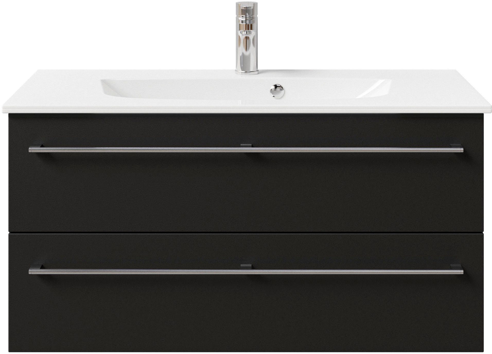 Saphir Waschtisch Serie 6025 Mineralmarmor-Waschtisch mit Unterschrank, 97 cm breit (2-St), Waschplatz mit 2 Schubladen, hängend, verschiedene Ausführungen