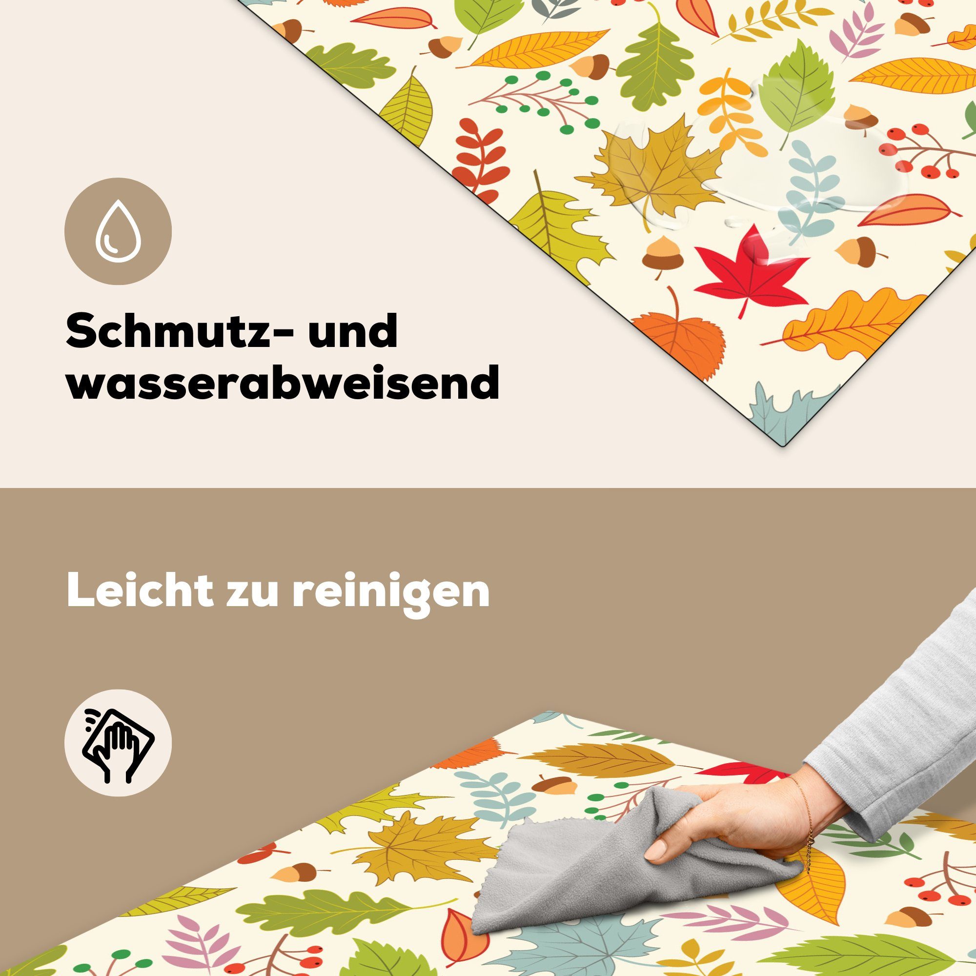 Muster, Blätter Herbst Arbeitsplatte für 78x78 - Ceranfeldabdeckung, - cm, MuchoWow (1 küche Vinyl, tlg), Eichel - Herdblende-/Abdeckplatte