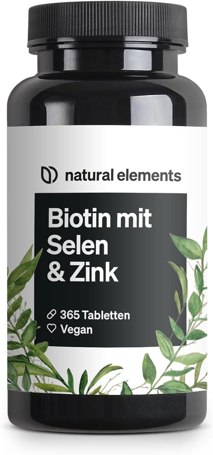 natural elements Biotin + Selen + Zink – 365 vegane Tabletten, Made in Germany à 365 St., 58 g, Ohne Magnesiumstearat, Laborgeprüft