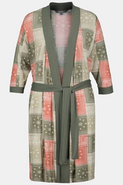 Ulla Popken Kimono Kimono Patchdruck V-Ausschnitt 3/4-Arm, ca. Mitte Oberschenkel, Materialmix