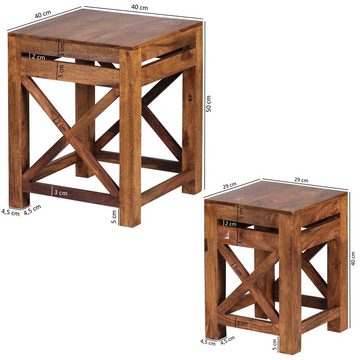 möbelando Satztisch 2er Set Beistelltisch PALI Massiv-Holz Sheesham Wohnzimmer-Tisch Desig (2er Set), 40 x 50 x 40 cm (B/H/L)