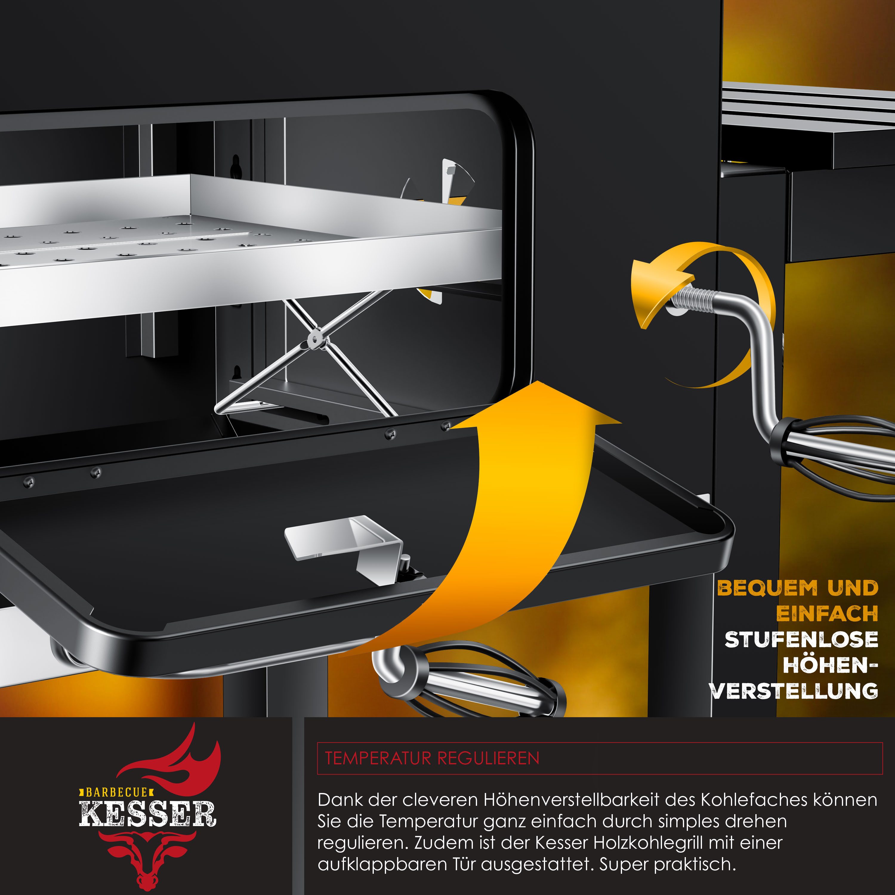 KESSER Holzkohlegrill Grill Grillwagen BBQ Smoker XL Holzkohlegrill mit Deckel, Rädern, Edelstahl-Griff, Grillrost und Thermometer Standgrill Kohlegrillwagen