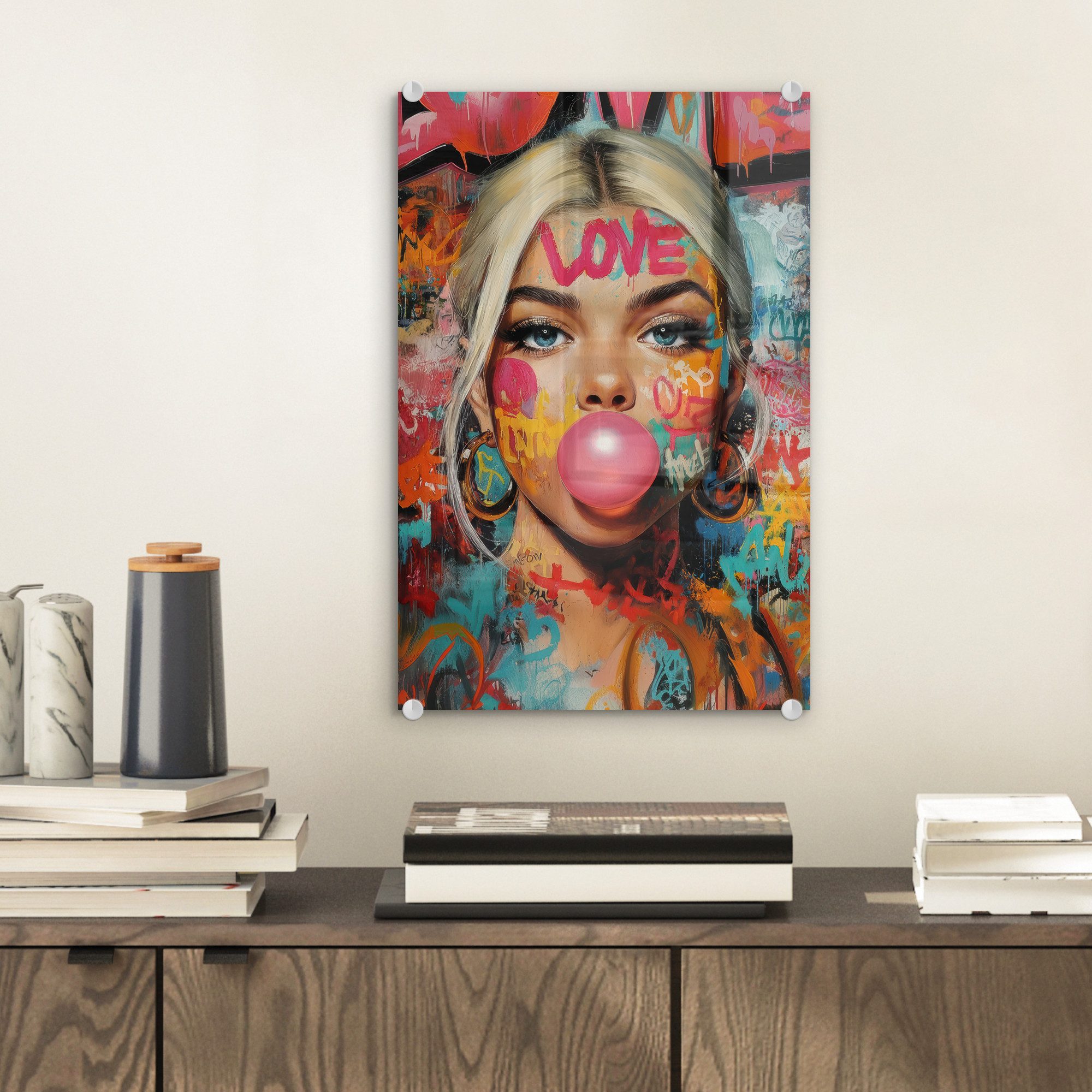 MuchoWow Acrylglasbild Frau - Kaugummi - günstig online kaufen