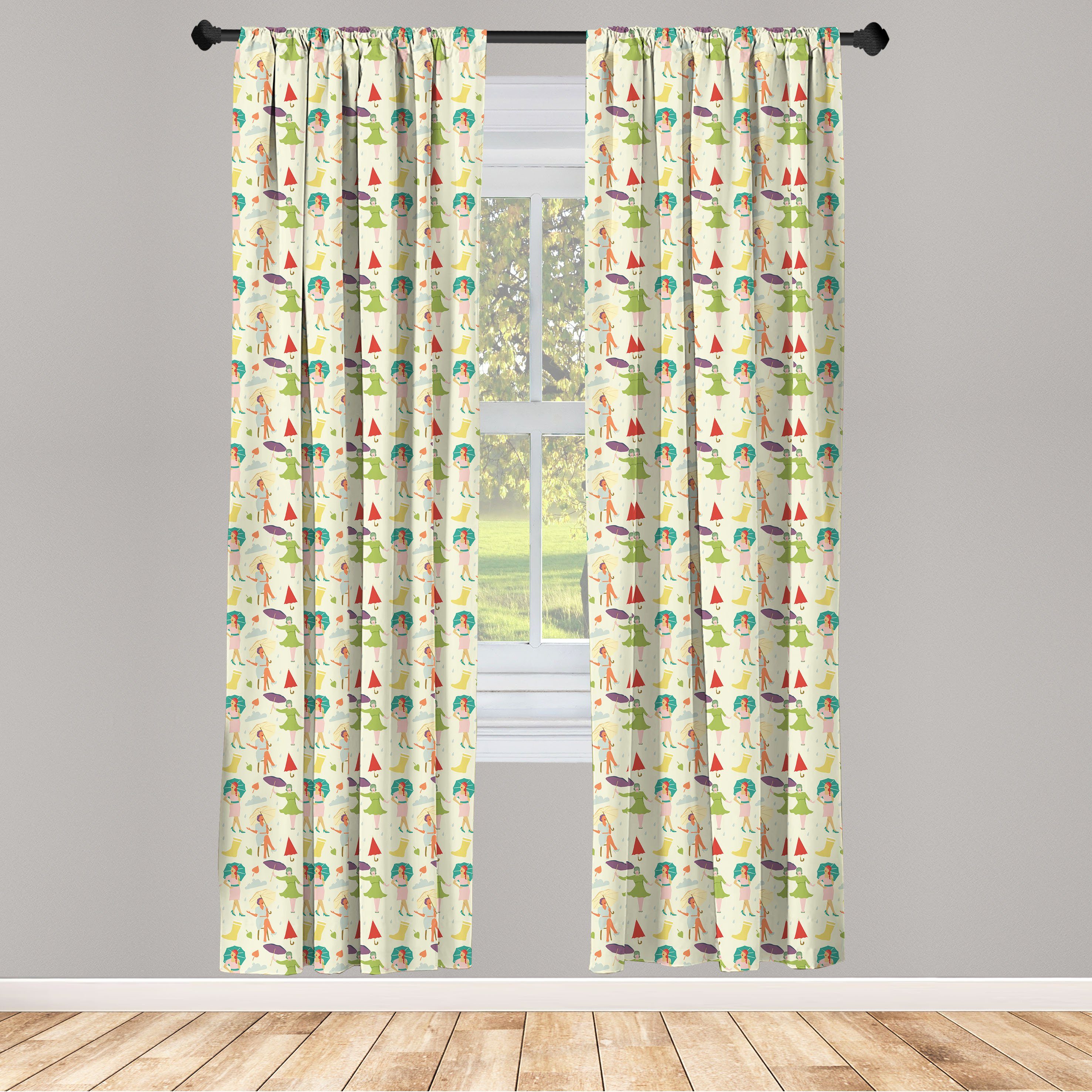 Gardine Vorhang für Wohnzimmer Schlafzimmer Dekor, Abakuhaus, Microfaser, Regenschirm-Mädchen Vintage Dame