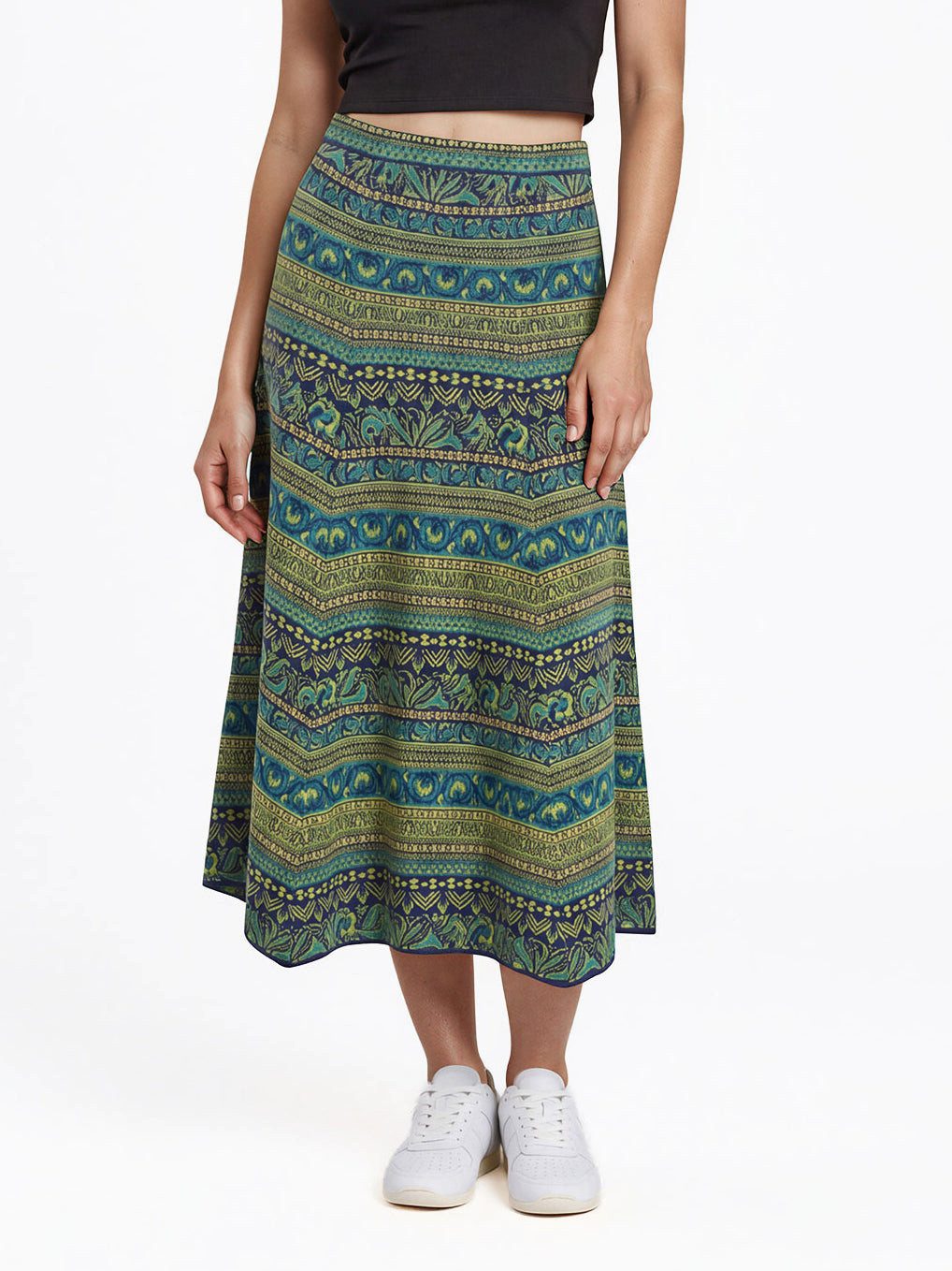 Himalaya Clothing Strickrock Damen ausgestellter Midirock Jacquardmuster GOTS Bio-Baumwolle casual Elastischer Bund, femininer Schnitt und nachhaltig gefertigt