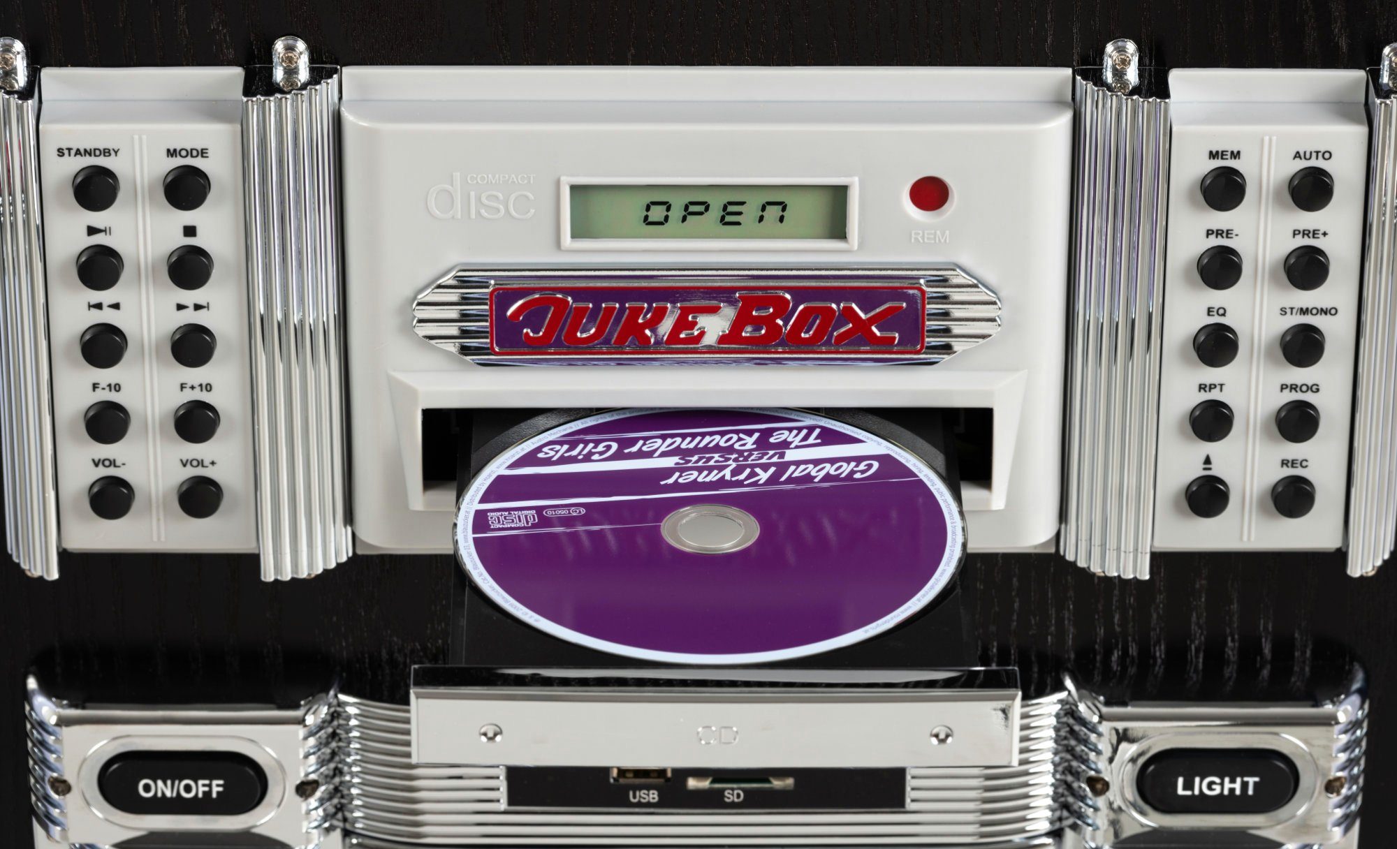 GoldenAge Jukebox W, Retro (UKW/MW-Radio, AUX) Stereoanlage 60 USB-SD, CD-Player, Bluetooth, 40er/50er Musikbox LED-Beleuchtung, Beatfoxx mit Jahre