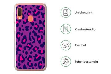 MuchoWow Handyhülle Pantherdruck - Lila - Rosa, Handyhülle Samsung Galaxy A20e, Smartphone-Bumper, Print, Handy