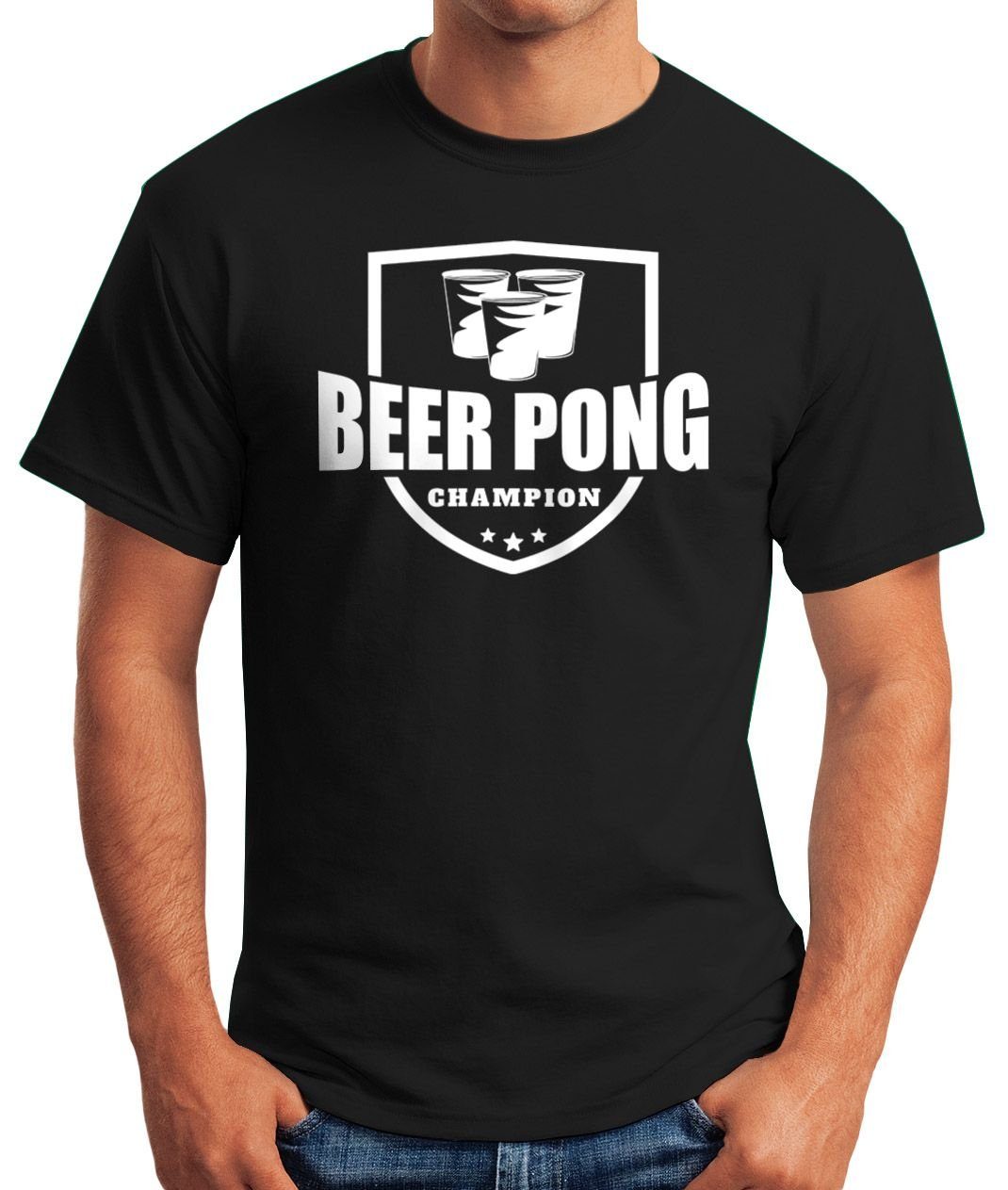 Herren Shirts MoonWorks Print-Shirt Herren T-Shirt Beer Pong Champion lustiges Trink Shirt Saufen Bier Party Moonworks® mit Prin