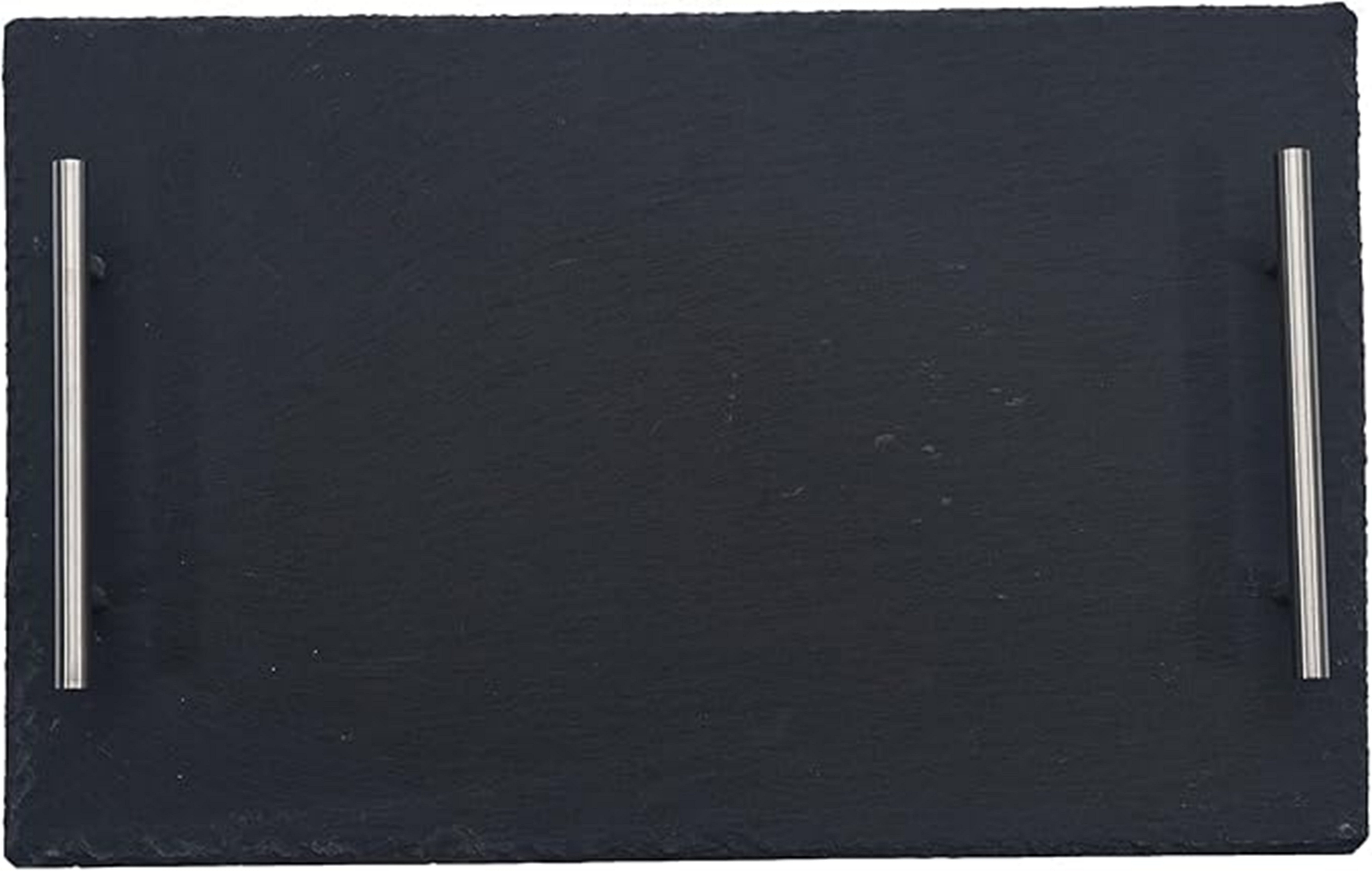 hausleben Servierplatte Schiefer 40x30 cm, (1-tlg), Servierbrett mit Edelstahlgriffen