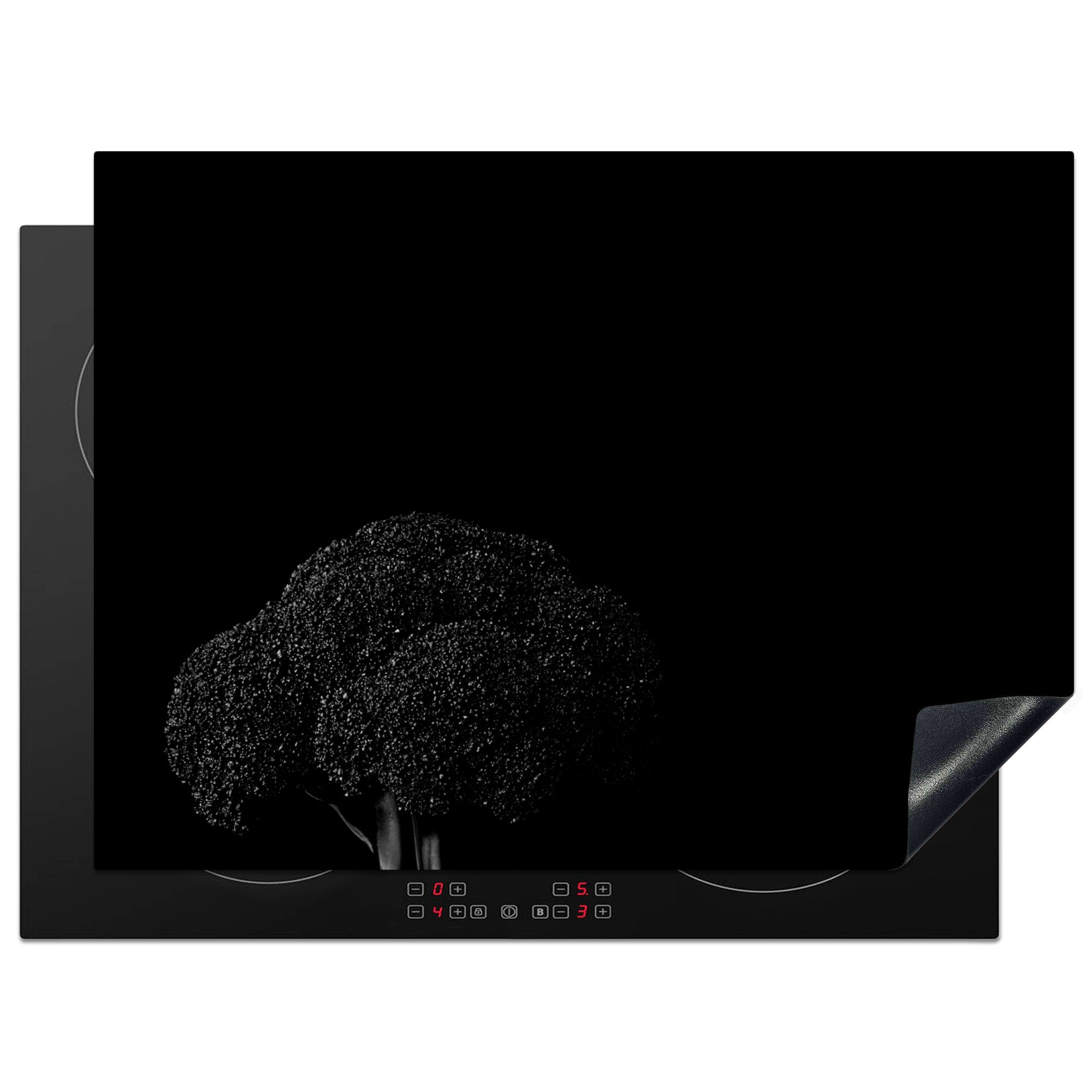MuchoWow Herdblende-/Abdeckplatte Brokkoli auf schwarzem Ceranfeldabdeckung Vinyl, cm, Mobile tlg), Weiß, nutzbar, Arbeitsfläche (1 Hintergrund und Schwarz 70x52 in