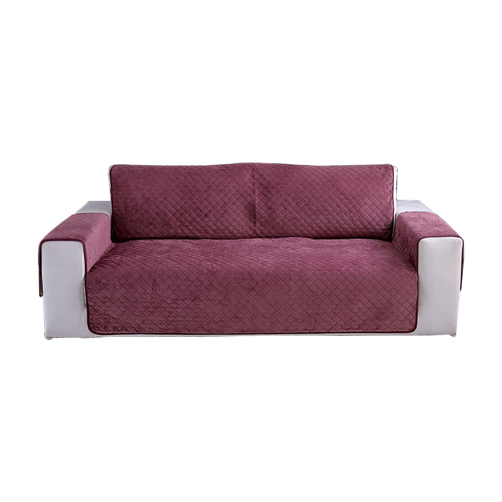 Sofahusse Samt, gesteppt, rutschfest, für 1-3 Sitz-Arm-Sofas Haustiermatte, Rosnek, mit Seitentasche und Gummiband Rot