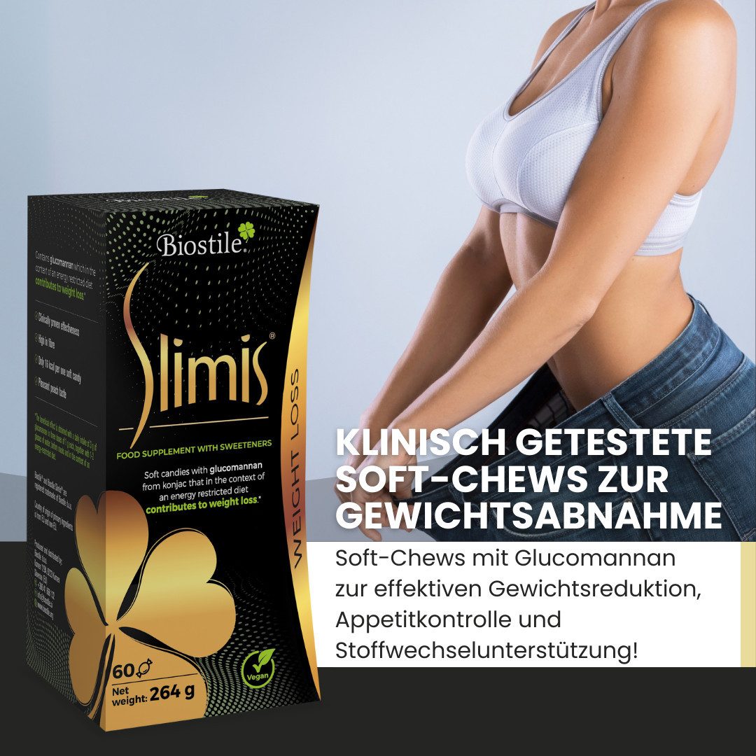 Biostile Glucomannan Soft-Chews für Sättigung und Gewichtskontrolle Bonbons, 264 g, Pfirsichgeschmack, Mit Konjak Glucomannan, 60 Bonbons