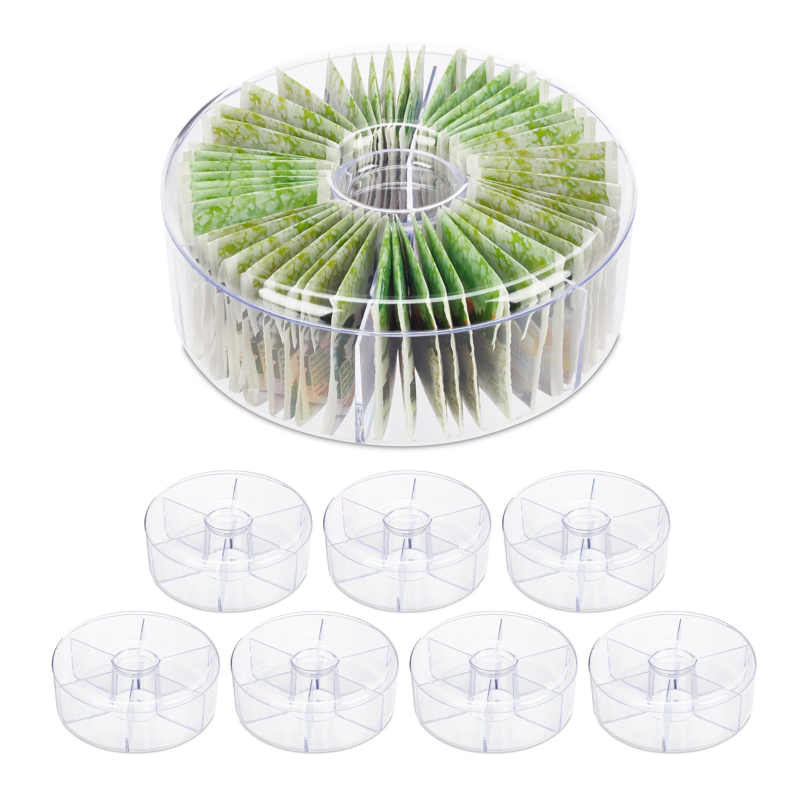transparent Kunststoff 6 Teebox Fächern, 8 relaxdays Teebox x mit