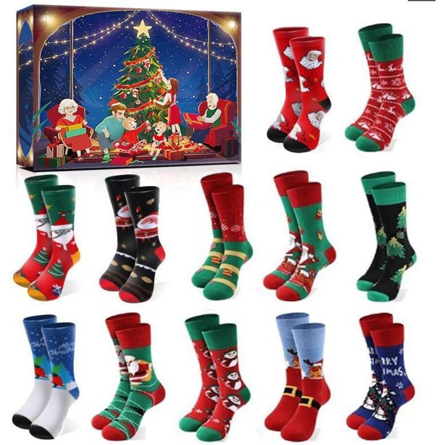 LuxusKollektion Adventskalender Adventskalender 2025 12 Paare Kuschelsocken Weihnachtssocken Frauen