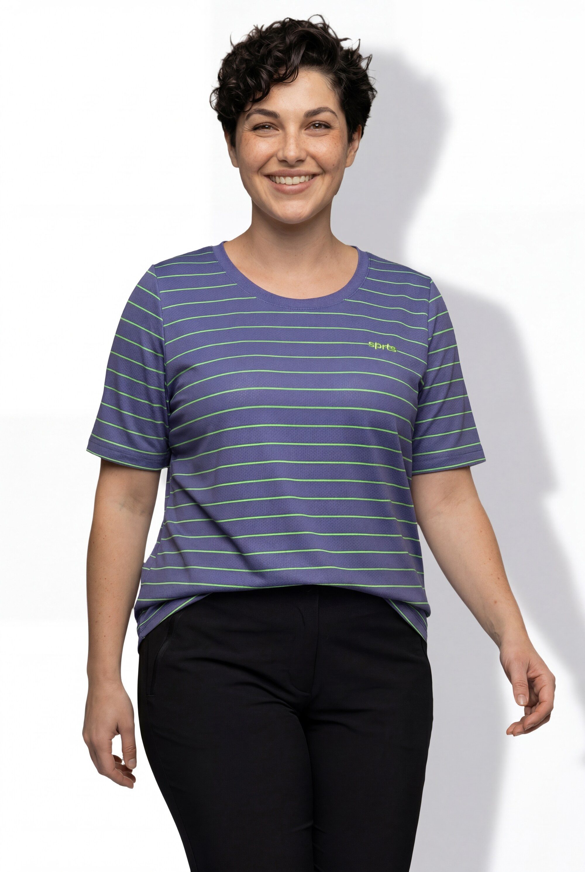 T-Shirt Funktions-Shirt Ringel Cut-Out Rundhals Halbarm