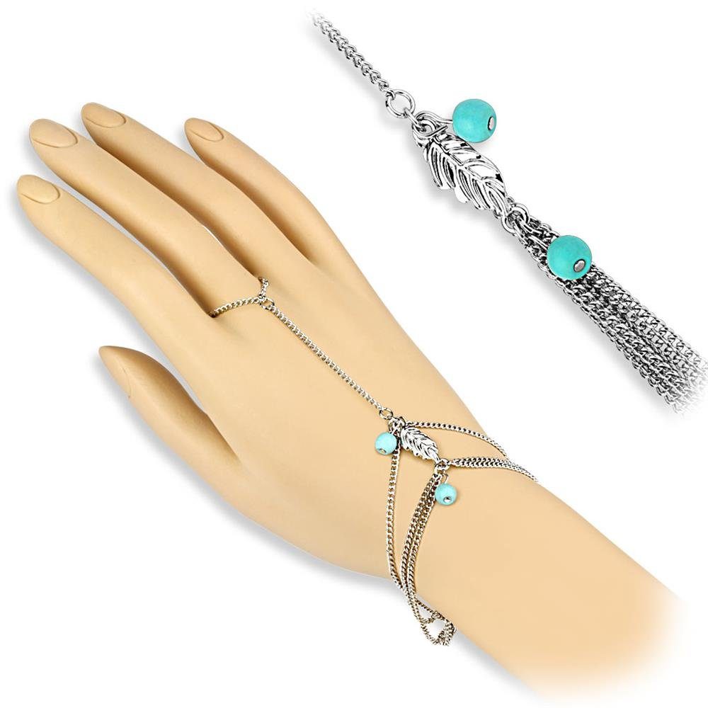 Damen Messing Handkette & Fußketten Damen Fingerkette und aus Set Bauchketten Bead Silber (1-tlg), BUNGSA Blatt