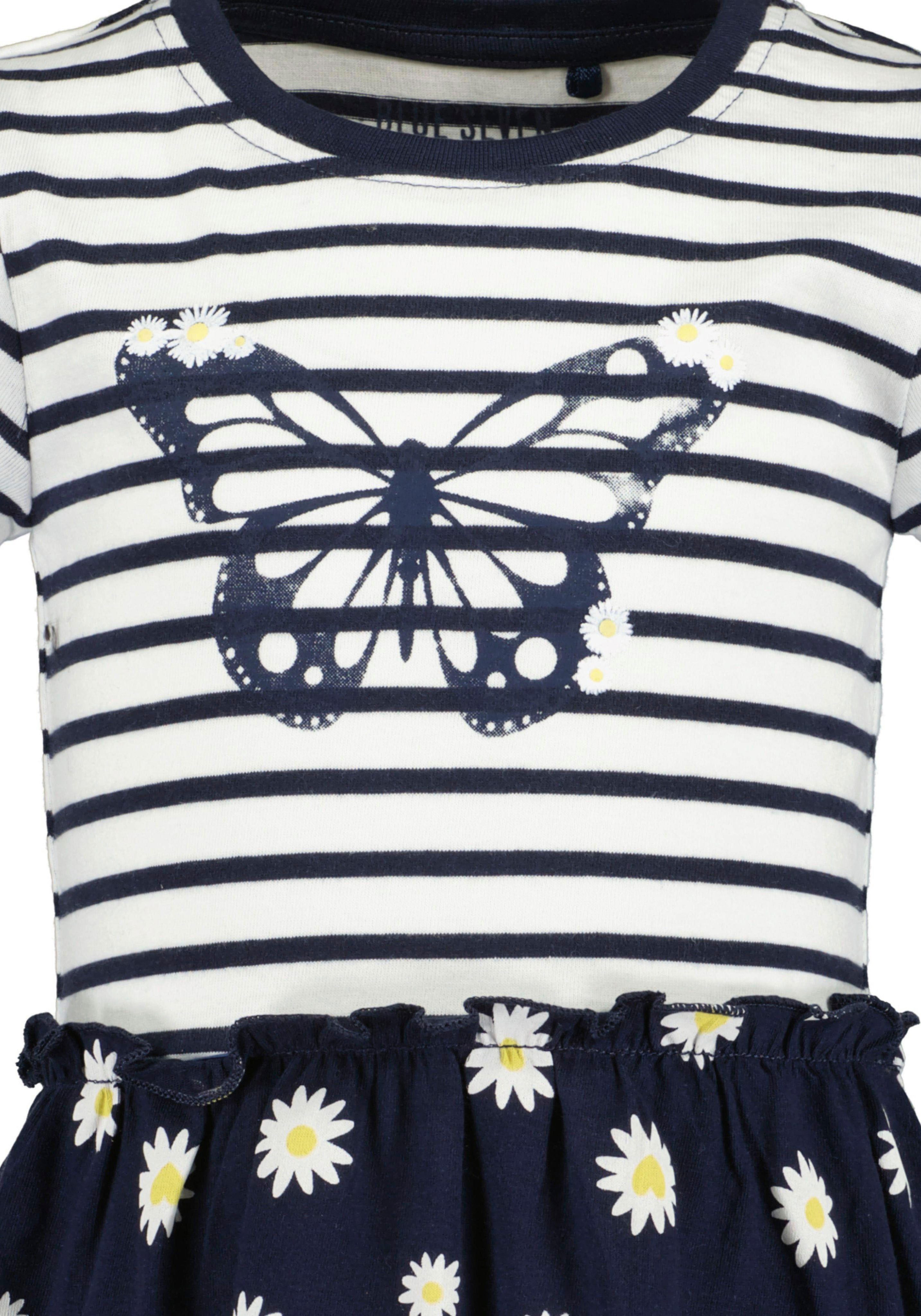 Blue Seven Jerseykleid (1-tlg) geringeltes Oberteil mit Motiv und mit Blumen bedruckter Rock