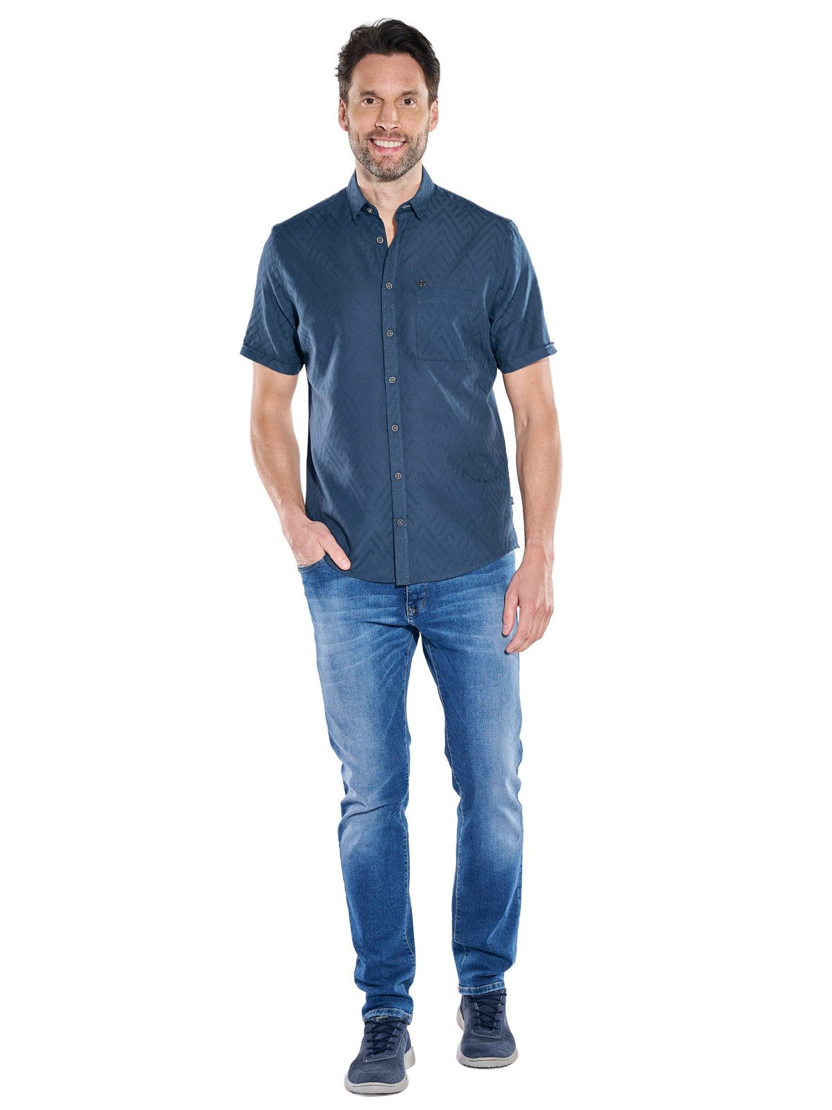 Engbers Kurzarmhemd Herren Kurzarmhemd mit Jacquard-Musterung, Saphirblau
