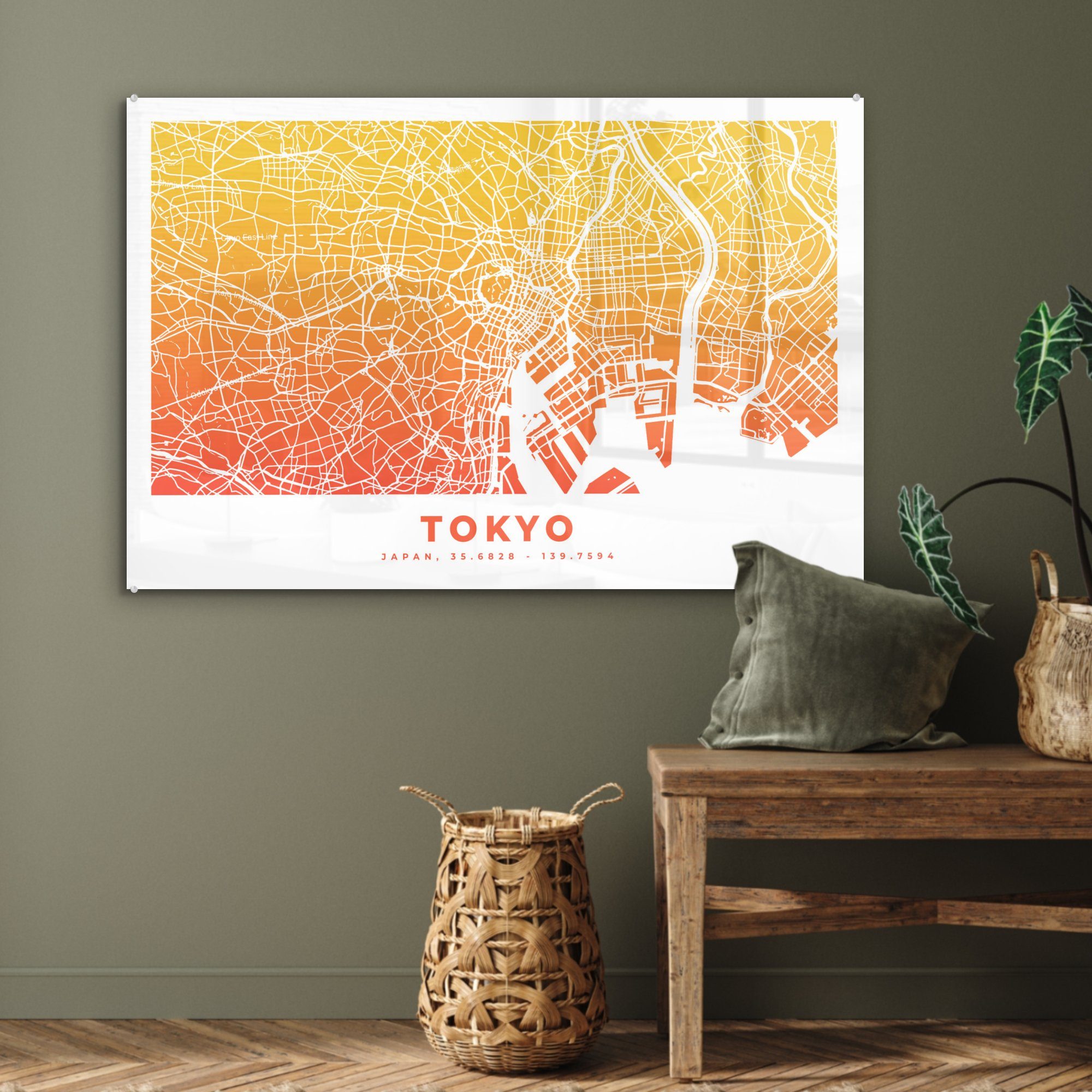 Acrylglasbilder MuchoWow Japan Schlafzimmer Acrylglasbild St), Tokio Wohnzimmer - & Stadtplan, (1 -