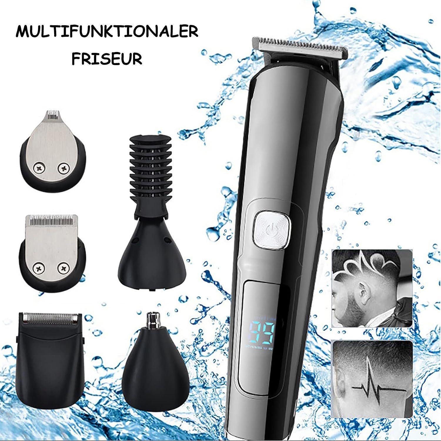 SinLaw Haarschneider 11in1 Haarschneider Herren, Barttrimmer, Nasen-/Körperhaartrimmer, Wasserdicht, austauschbare Köpfe, USB aufladbar, Scherkopf-Set