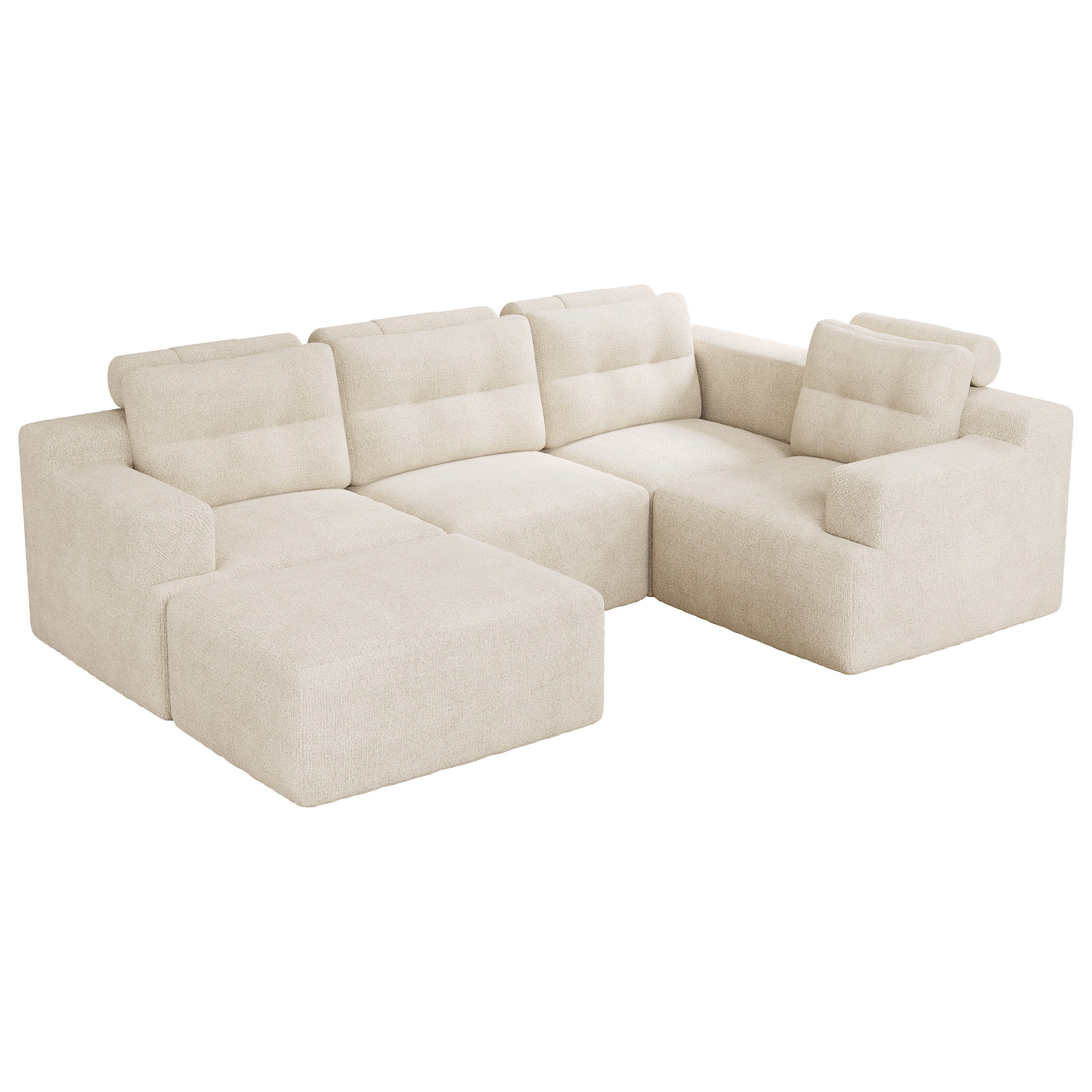 Merax Ecksofa Modulares Sofa U-/L-Form, 5-Sitzer rahmenloses Sofa, Kombinationssofa Wohnlandschaft 252 x 180 x 82 cm 1 Teile, Vollschaum Couch ohne Montage, Sofa mit Hocker, Chenille