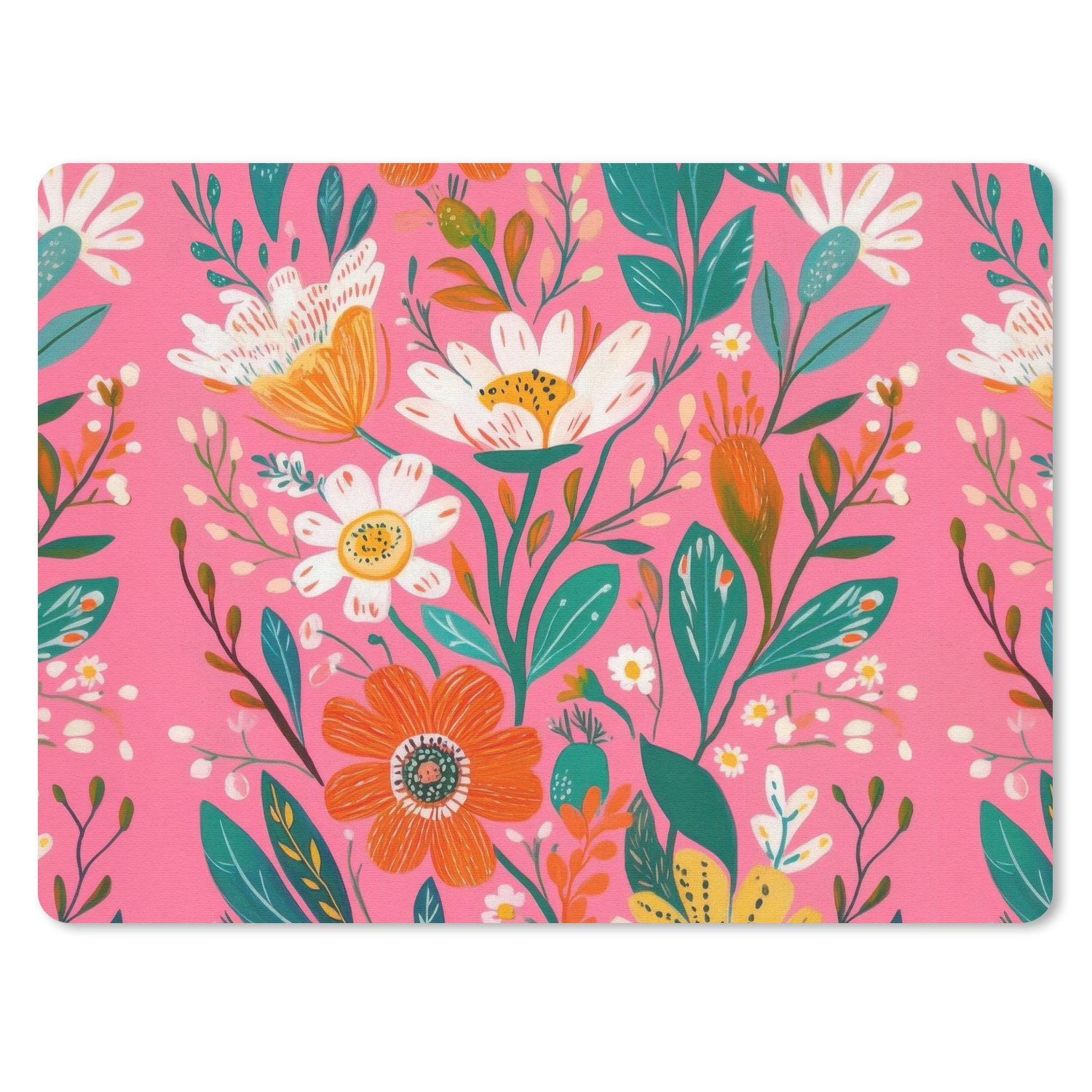 MuchoWow Mauspad Rosa - Blumen - Weiß - Orange (1-St), Gaming, Mousepad Klein, Büro Zubehör, Mausunterlage, 23x19 cm