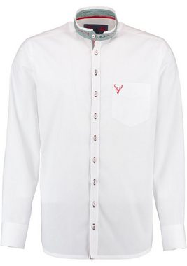 OS-Trachten Trachtenhemd Cereba Langarmhemd mit Brusttasche, Stickerei auf Tasche und Kragen