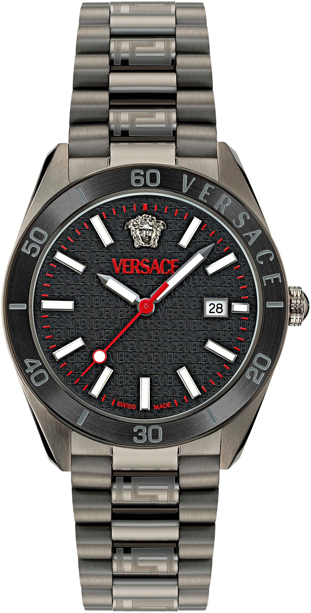 Versace Quarzuhr V DOME, Armbanduhr, Herrenuhr, Swiss Made, Leuchtindizes (Zifferblatt), Datum