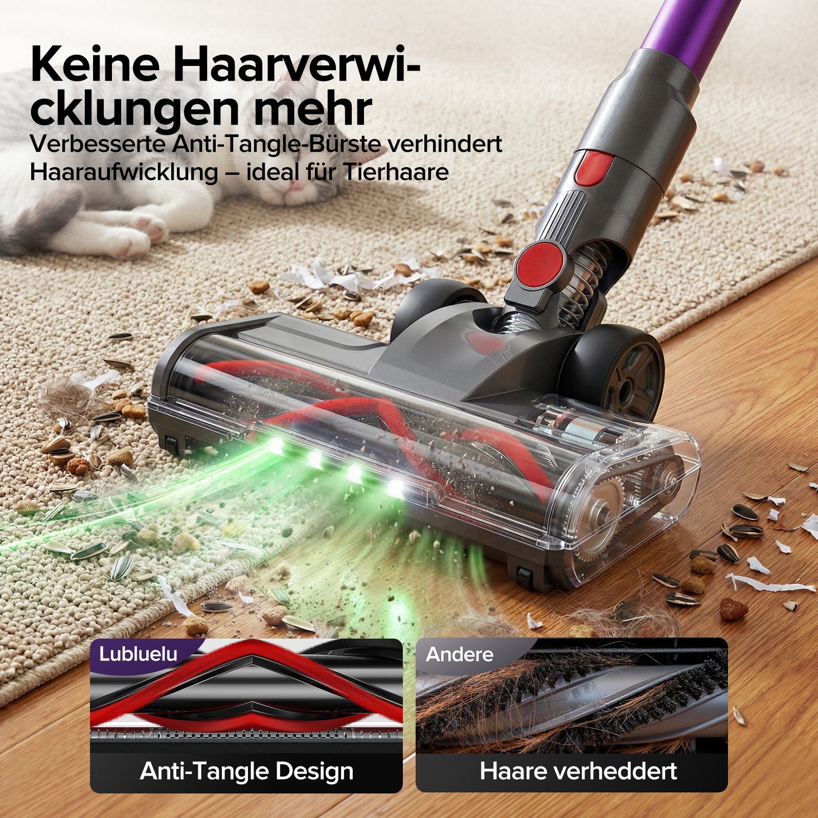 lubluelu Akku-Hand-und Stielstaubsauger P6 Kabellos Akku Staubsauger Handstaubsauger 45kPa/50Min, 450 W, beutellos, Selbststehendes Design,Staubsauger für Tierhaare,Teppich und Hartboden