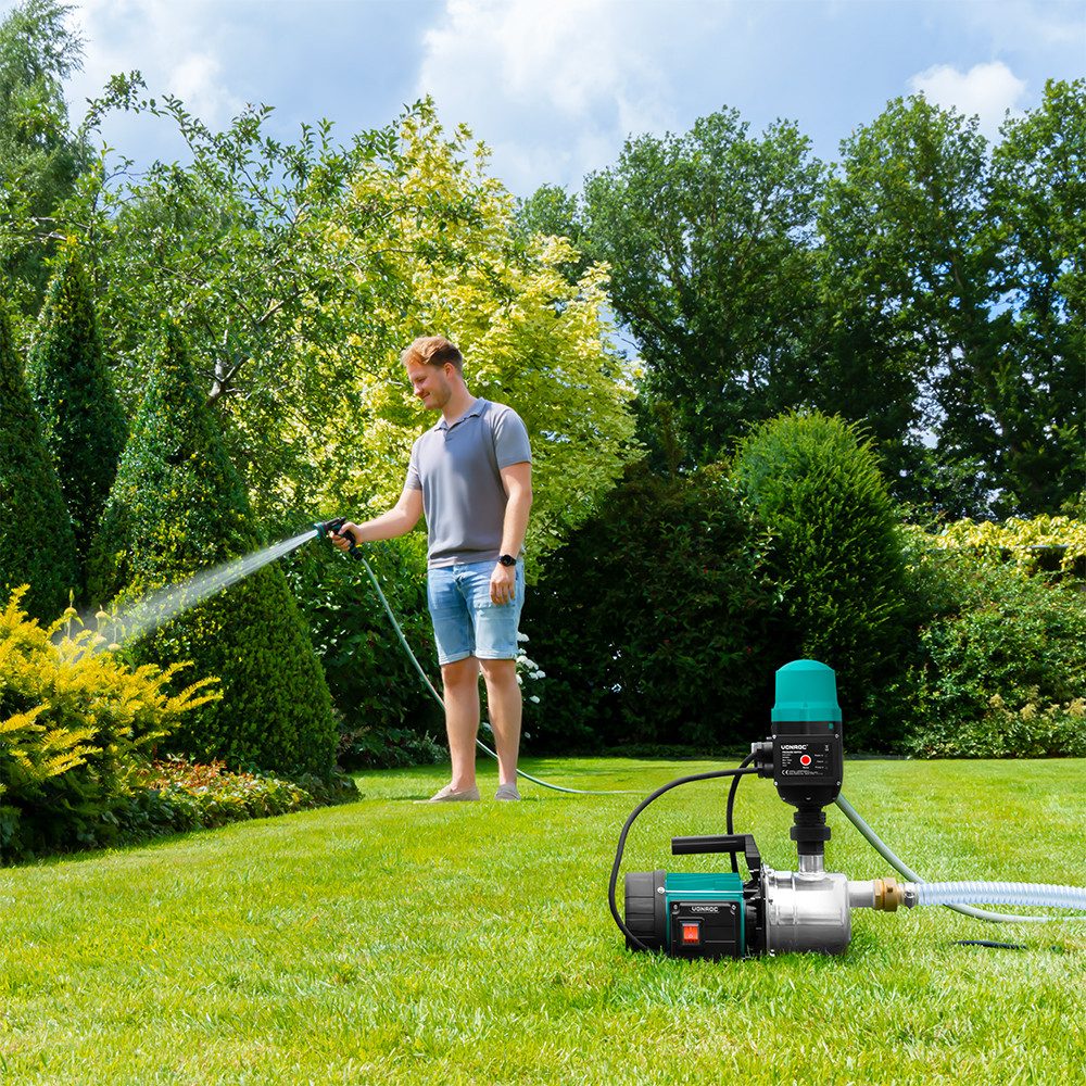 VONROC Gartenpumpe Automatische Wasserpumpe (Hydrophorpumpe mit Druckschalter – Trockenlaufschutzmit, 1000W, 3500l/h, 4,4bar), Zur Bewässerung des Gartens/Rasens