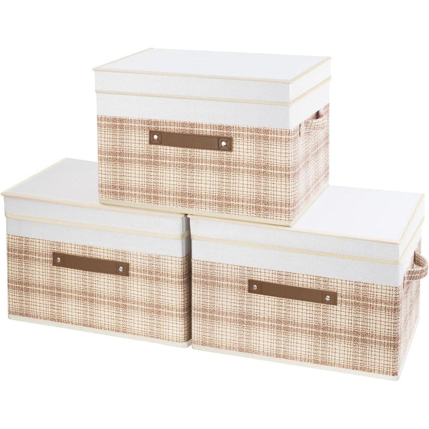 LuxusKollektion Faltbox Aufbewahrungsbox faltbar Set 3x Lohfarben-weiß 38x25x25cm