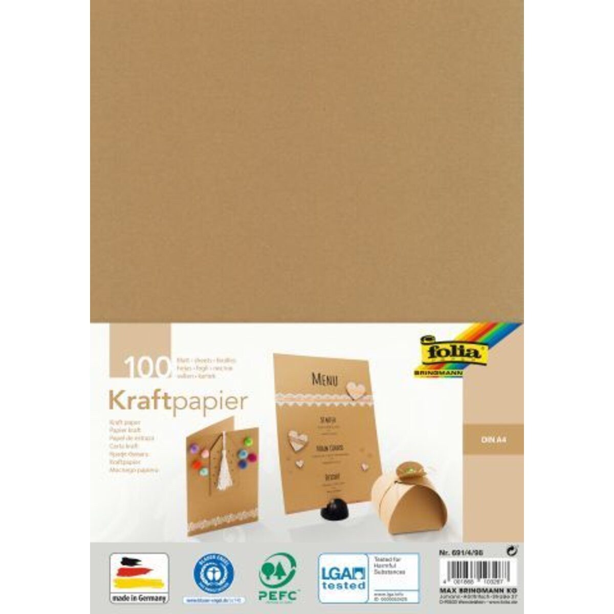 Folia Versandkarton Kraftpapier - natur A4 120 g/qm 100 Blatt.