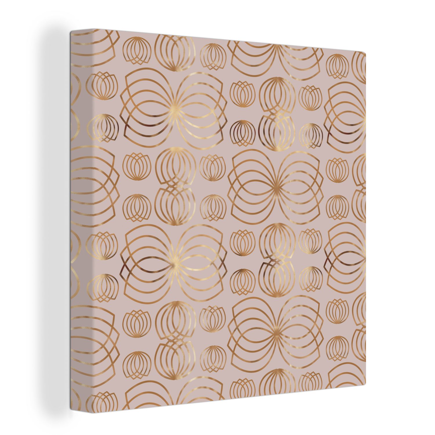 OneMillionCanvasses® Leinwandbild Muster - Blumen - Gold, (1 St), Leinwand Bilder für Wohnzimmer Schlafzimmer | Leinwandbilder