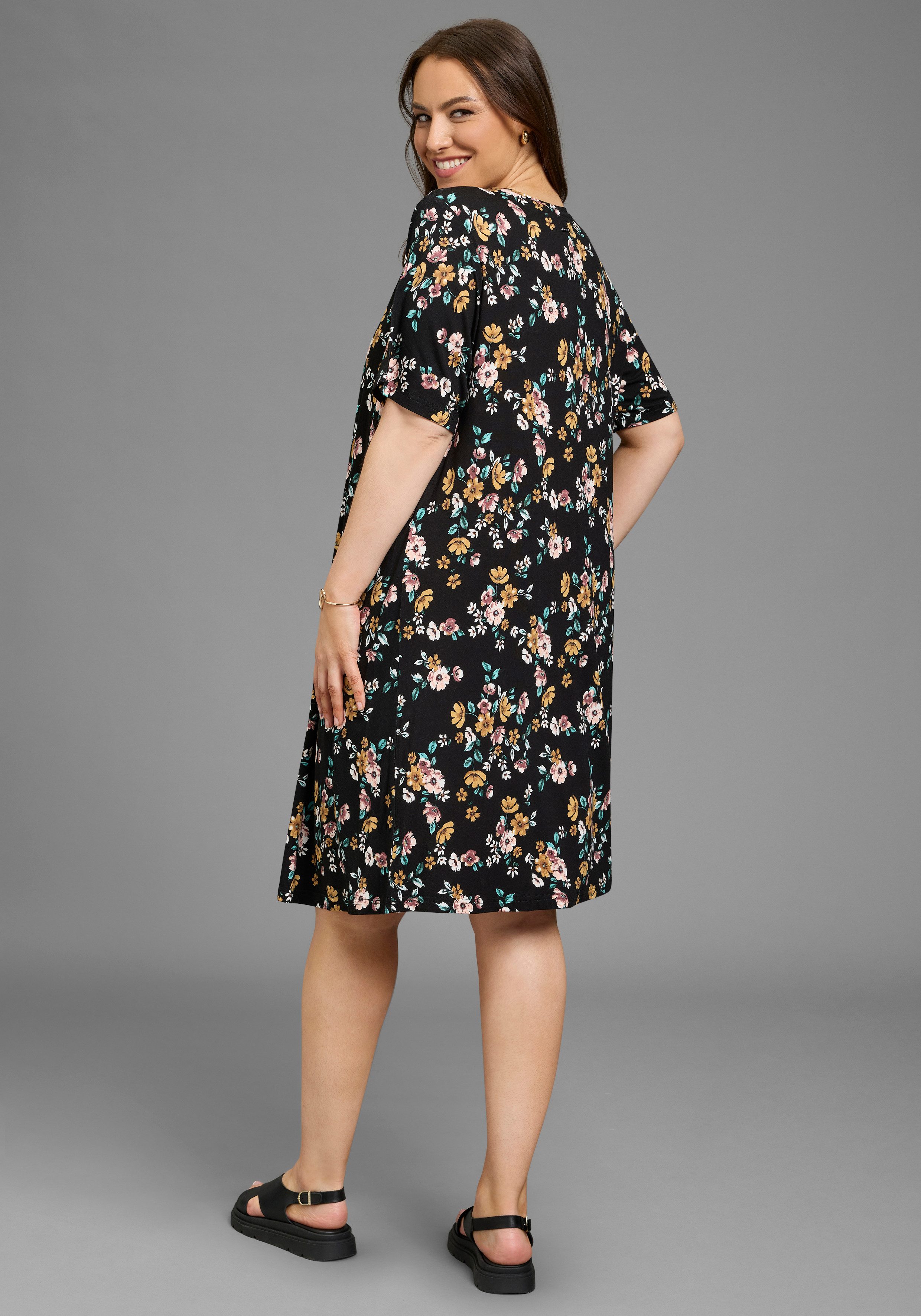 Laura Scott CURVE Jerseykleid in geblümter Optik, für vielseitige Alltagsmomente, A-Linie Passform