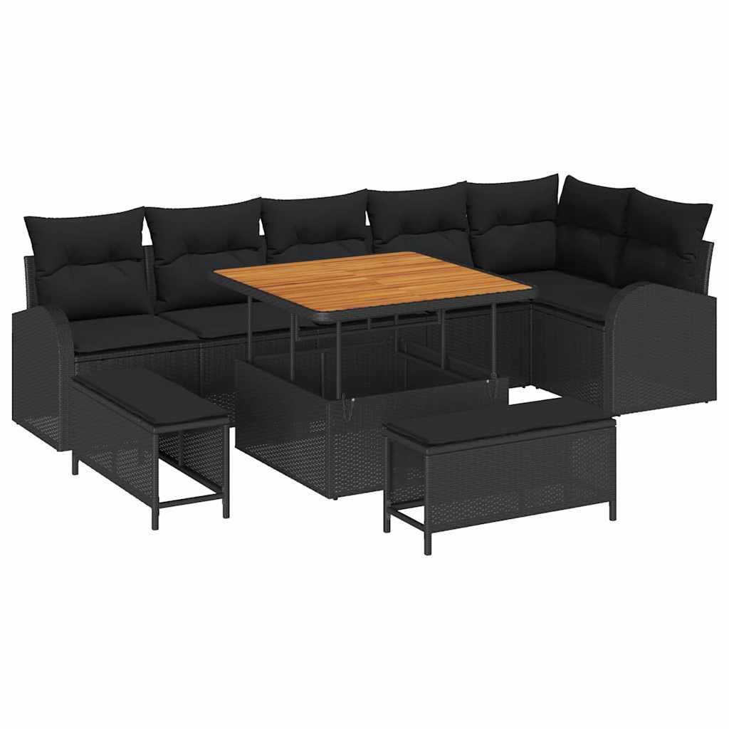 vidaXL Loungesofa Garten-Sofa-Set mit Kissen mit Speicher 9 pcs Schwarz, 9 Teile
